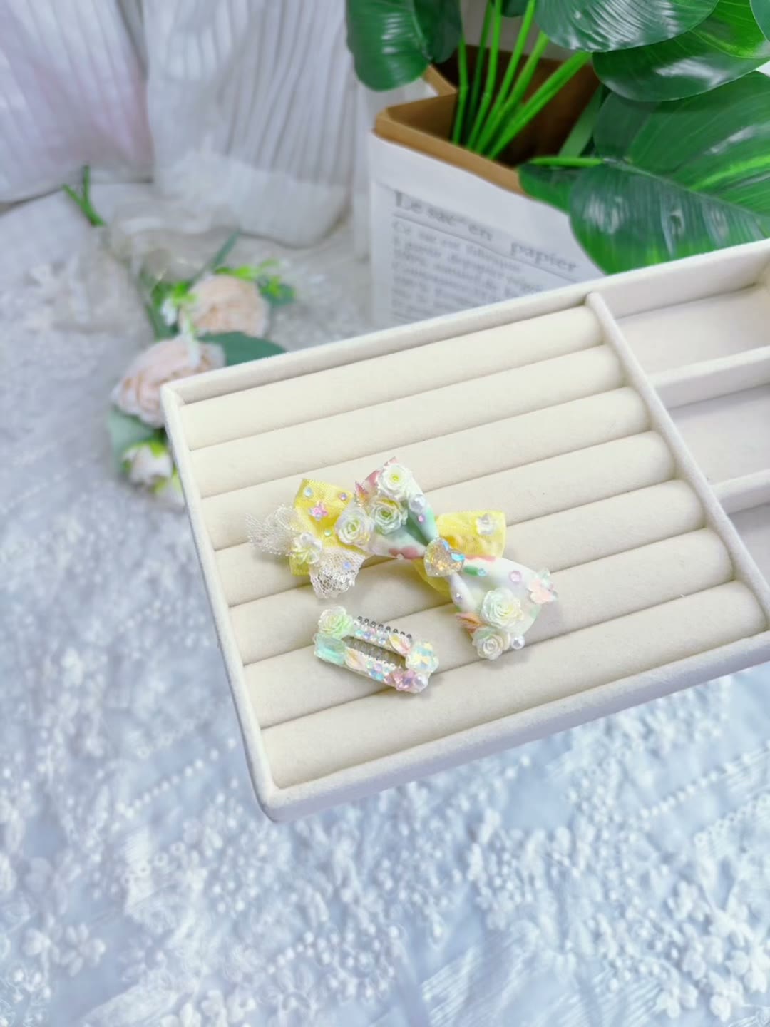 Sweet Mint Bow Hair Clip Set Yellow Green