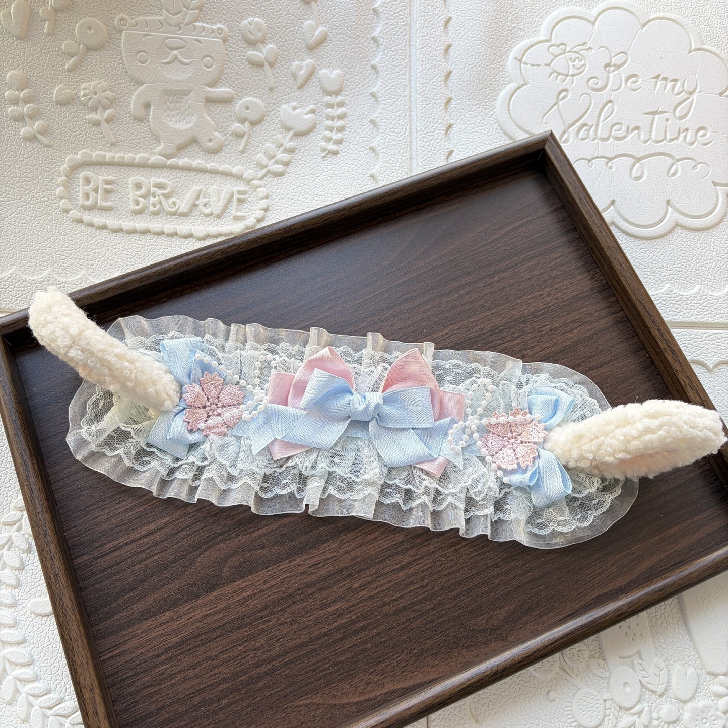Lolita Plush Ear Headband with Lace and Satin Bow