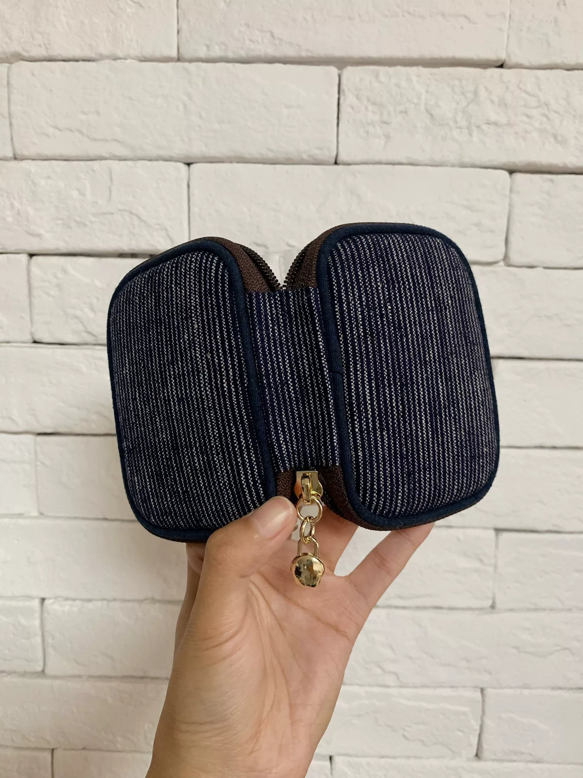 Navy Pinstripe Zip-Around Card Case