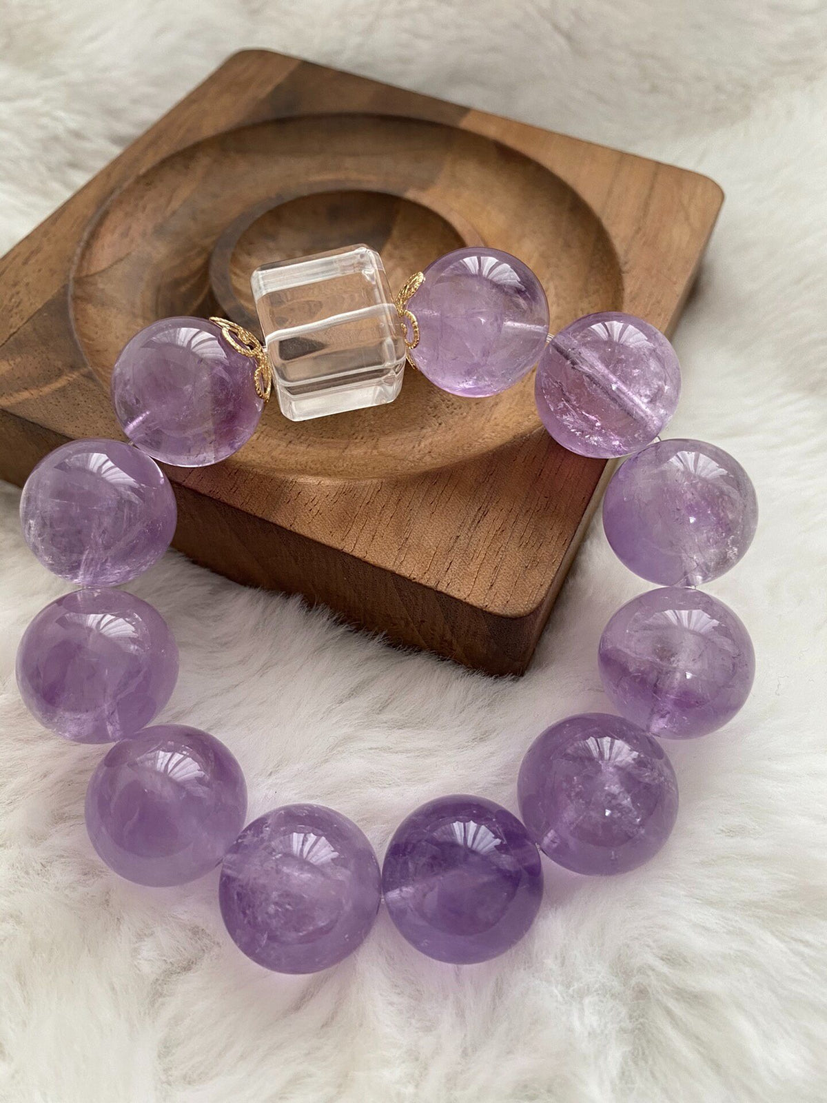Lavender Amethyst Bracelet 16mm White Quartz Cube