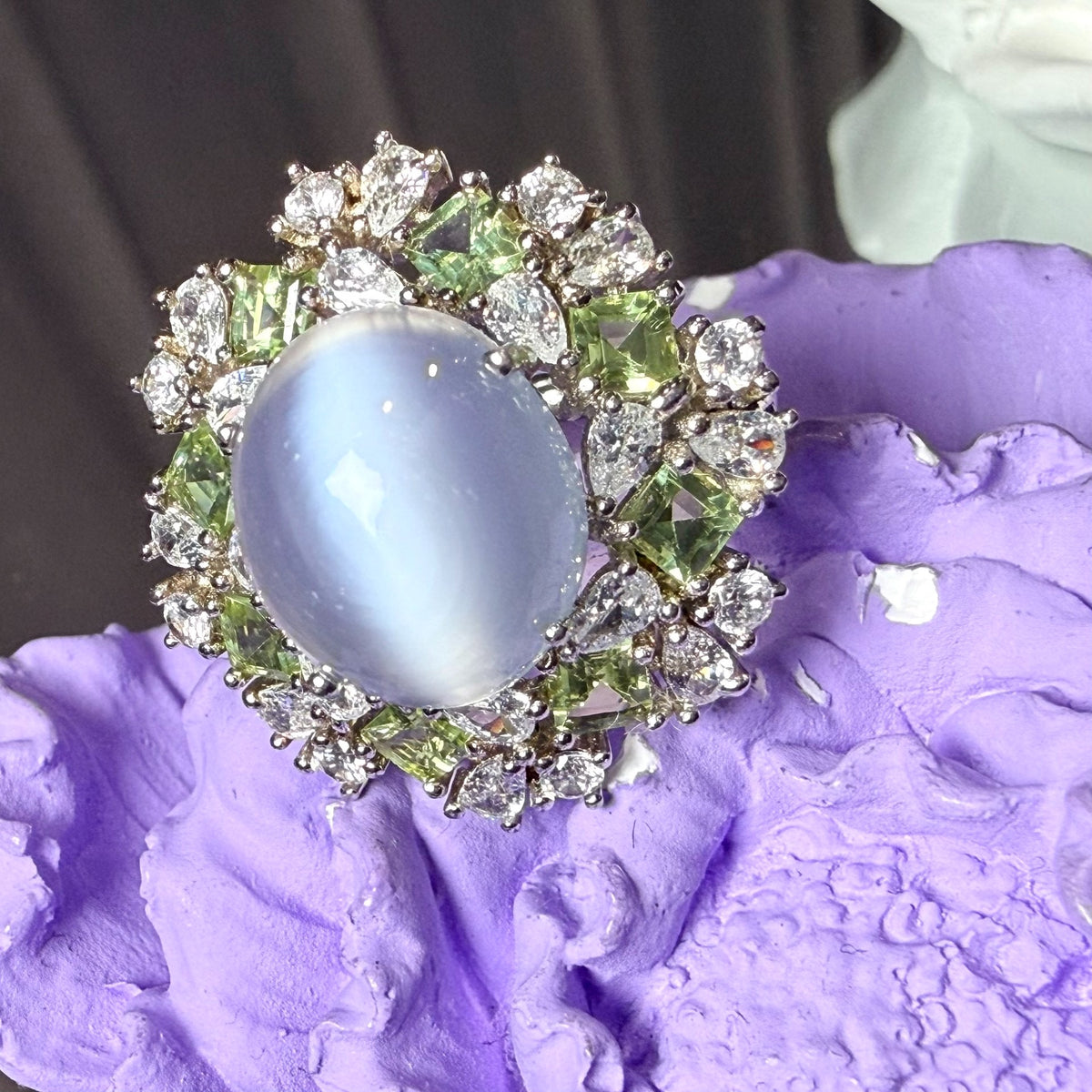 Moonstone Peridot Adjustable Sterling Silver Ring