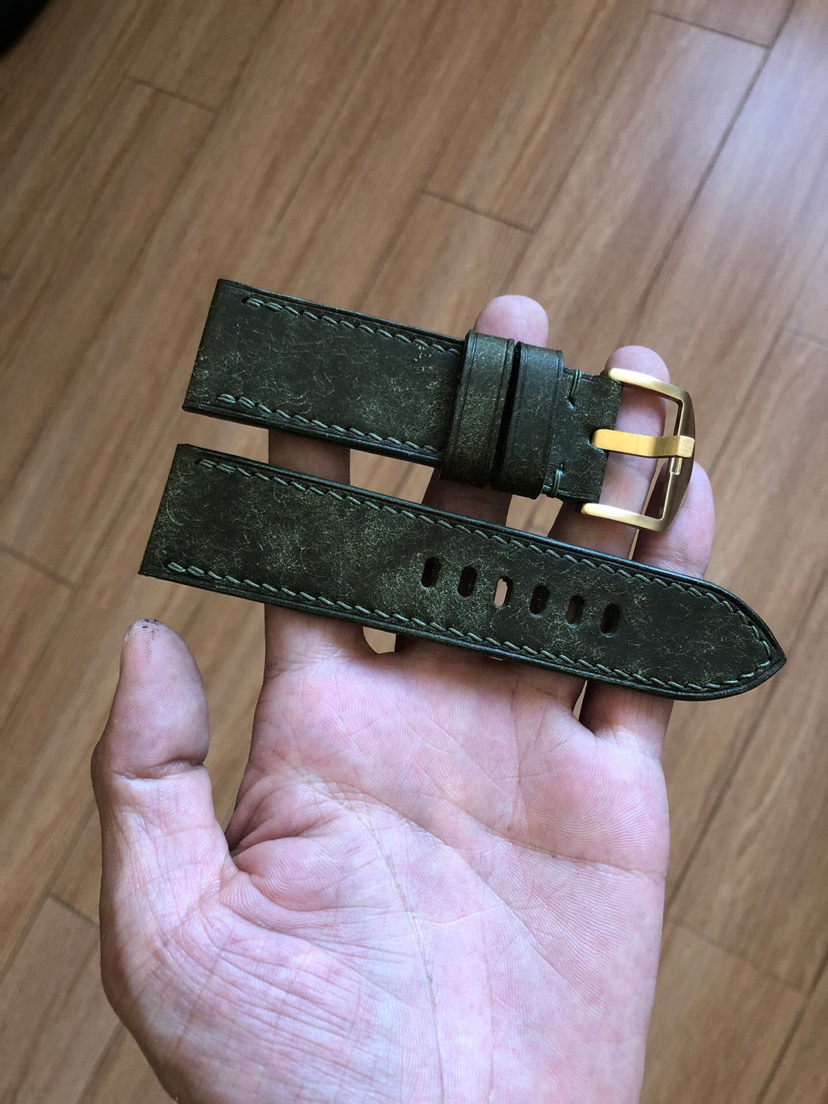 Handmade Italian Leather Watch Strap Olive Green