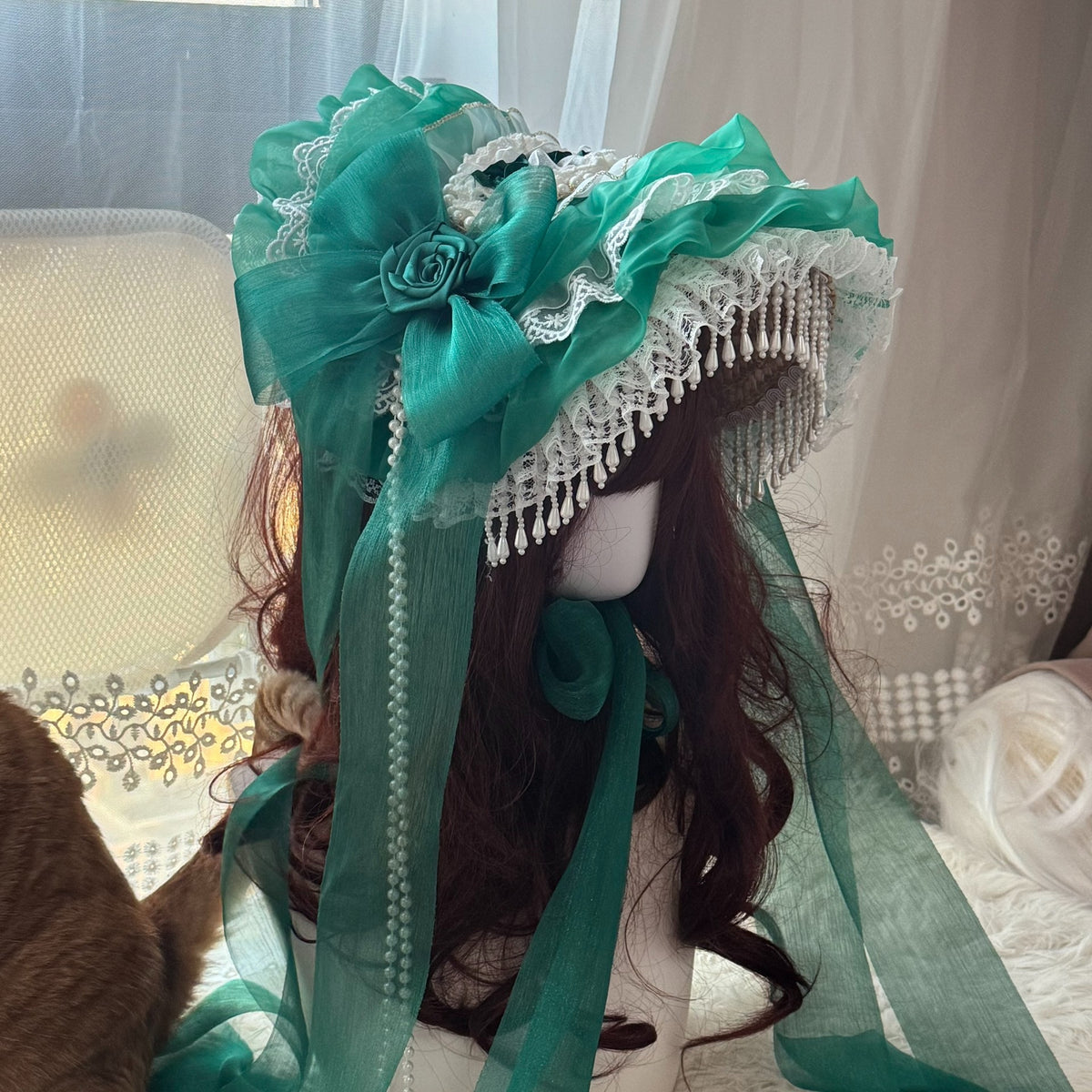 Lolita Flat Hat with Pearl Fringe