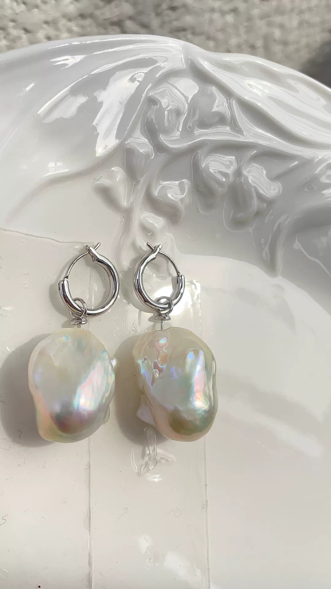 Large Baroque Freshwater Pearl Pair Silver Blue