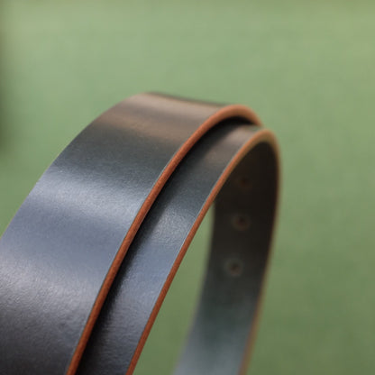 Dark Leather Belt with Brass Oval Buckle