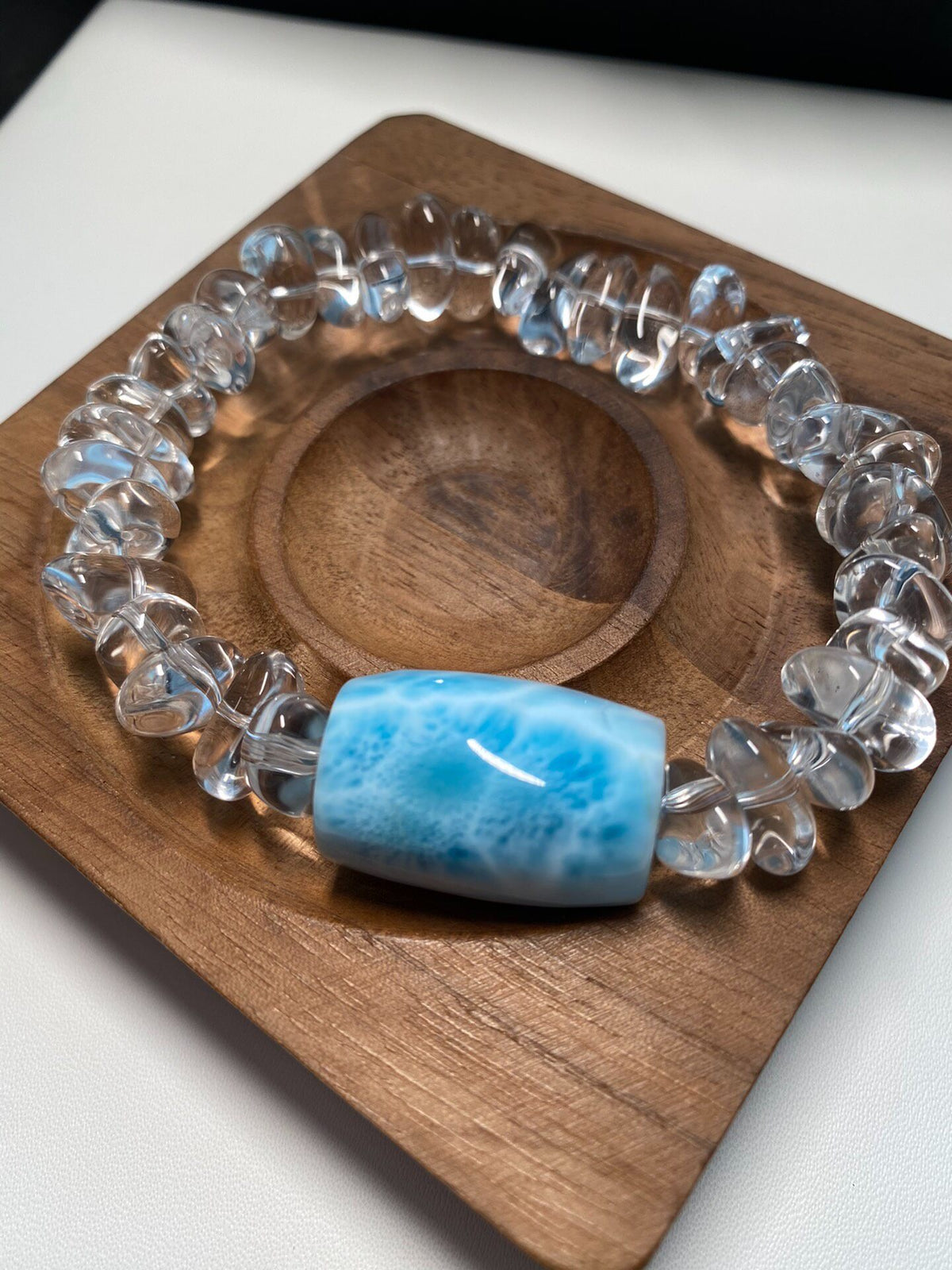 Larimar and White Quartz Beaded Bracelet