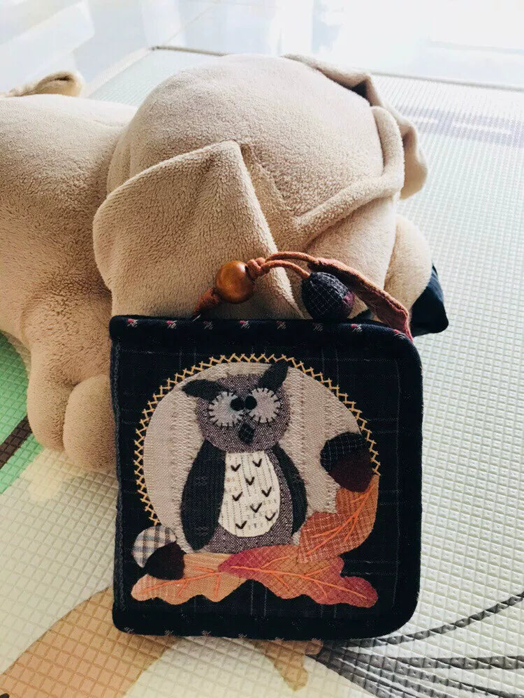 Handmade Patchwork Zip Wallet Owl Applique