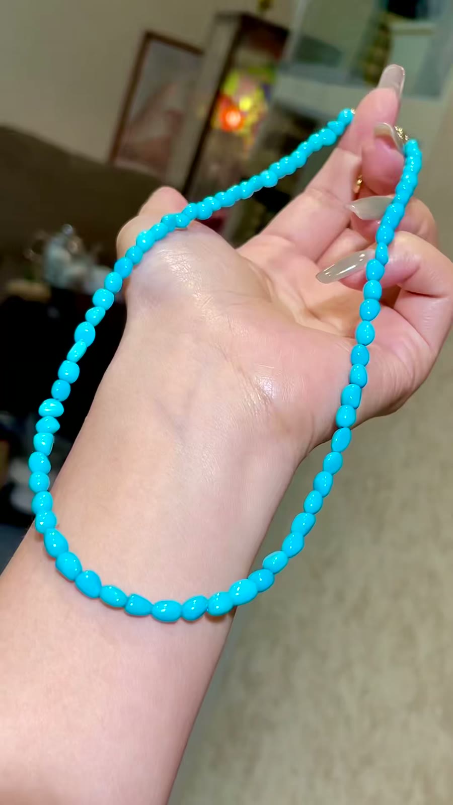 Sleeping Beauty Turquoise Beaded Necklace 18k Gold