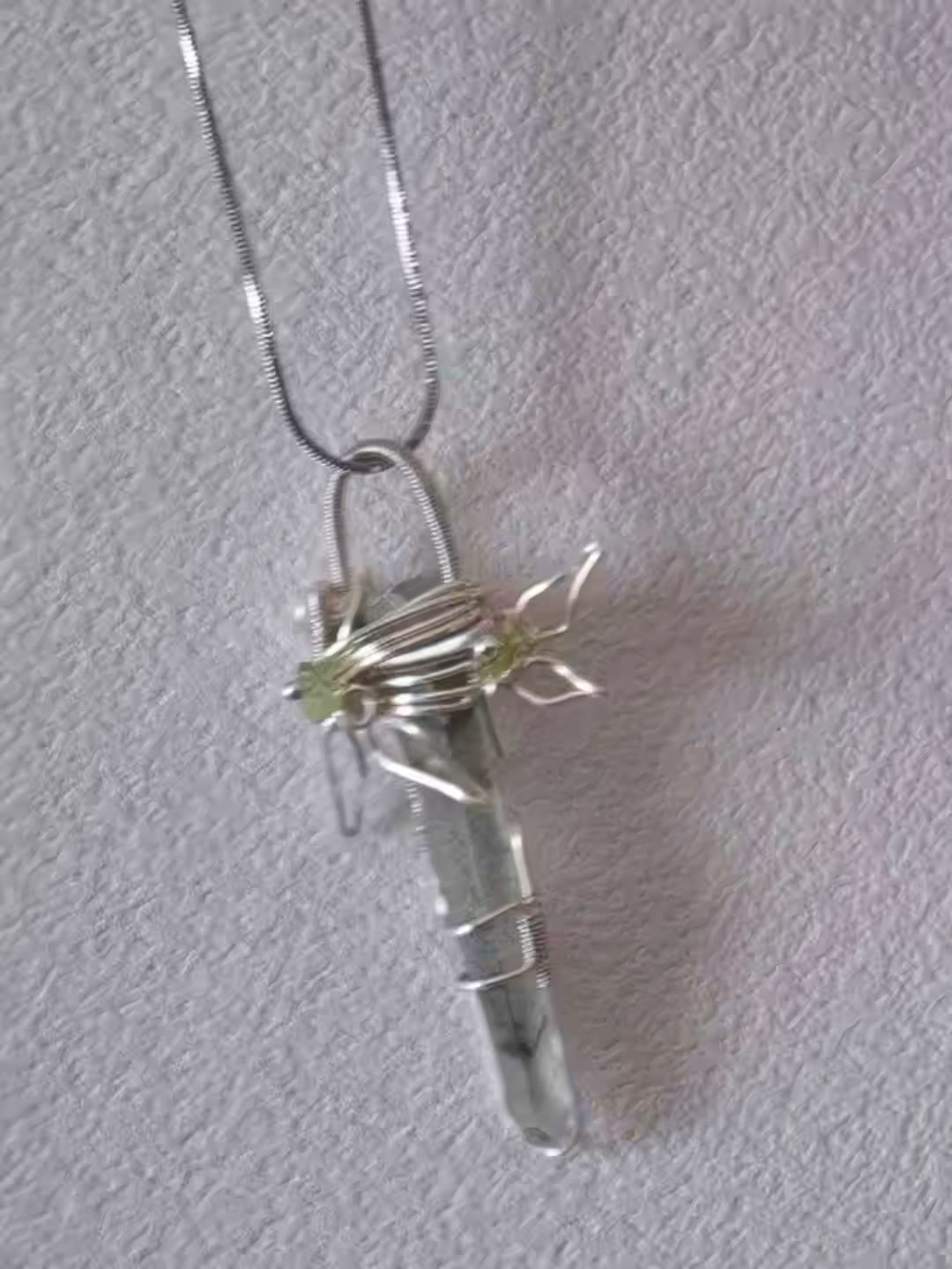 Handmade Wire Wrapped Green Phantom Quartz Necklace