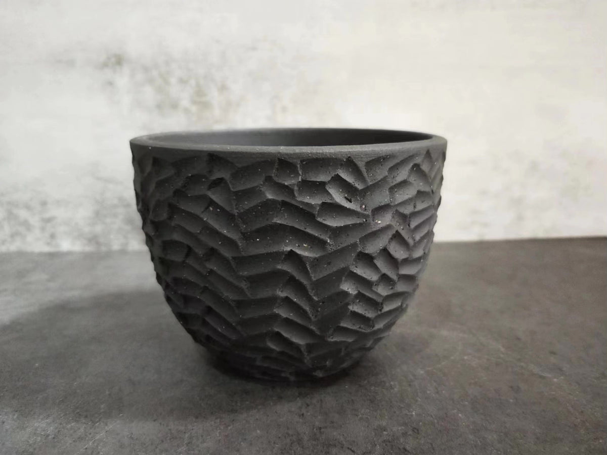 Matte Black Carved Geometric Bowl
