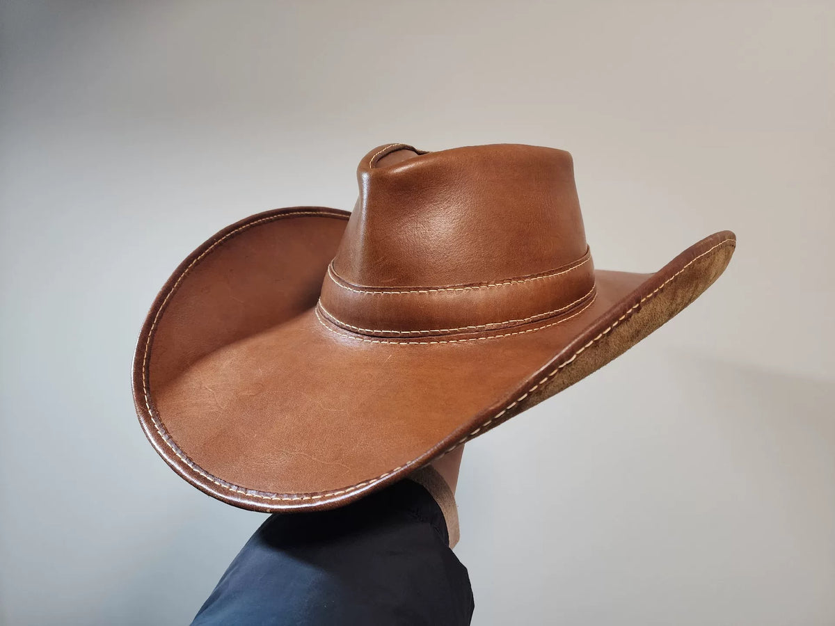 Handmade Leather Cowboy Hat Sheepskin Lining
