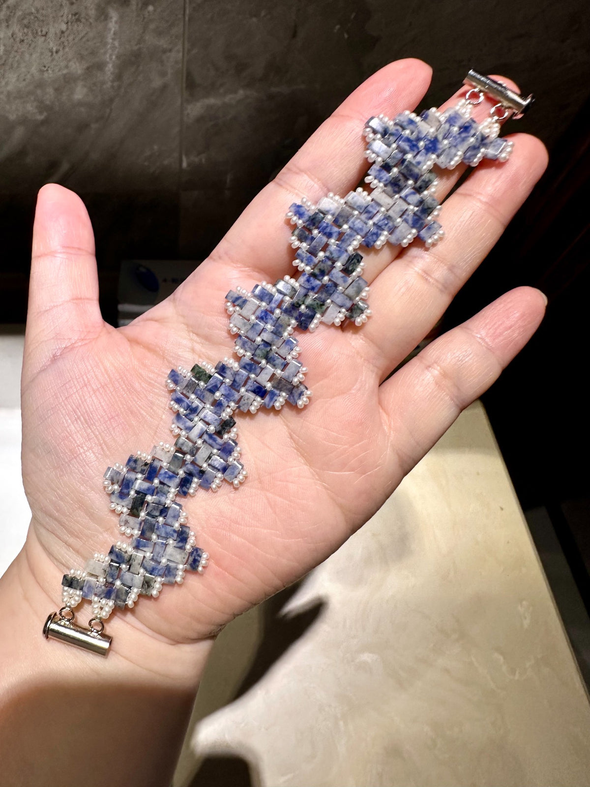 Blue Porcelain Stone Pearl Bracelet