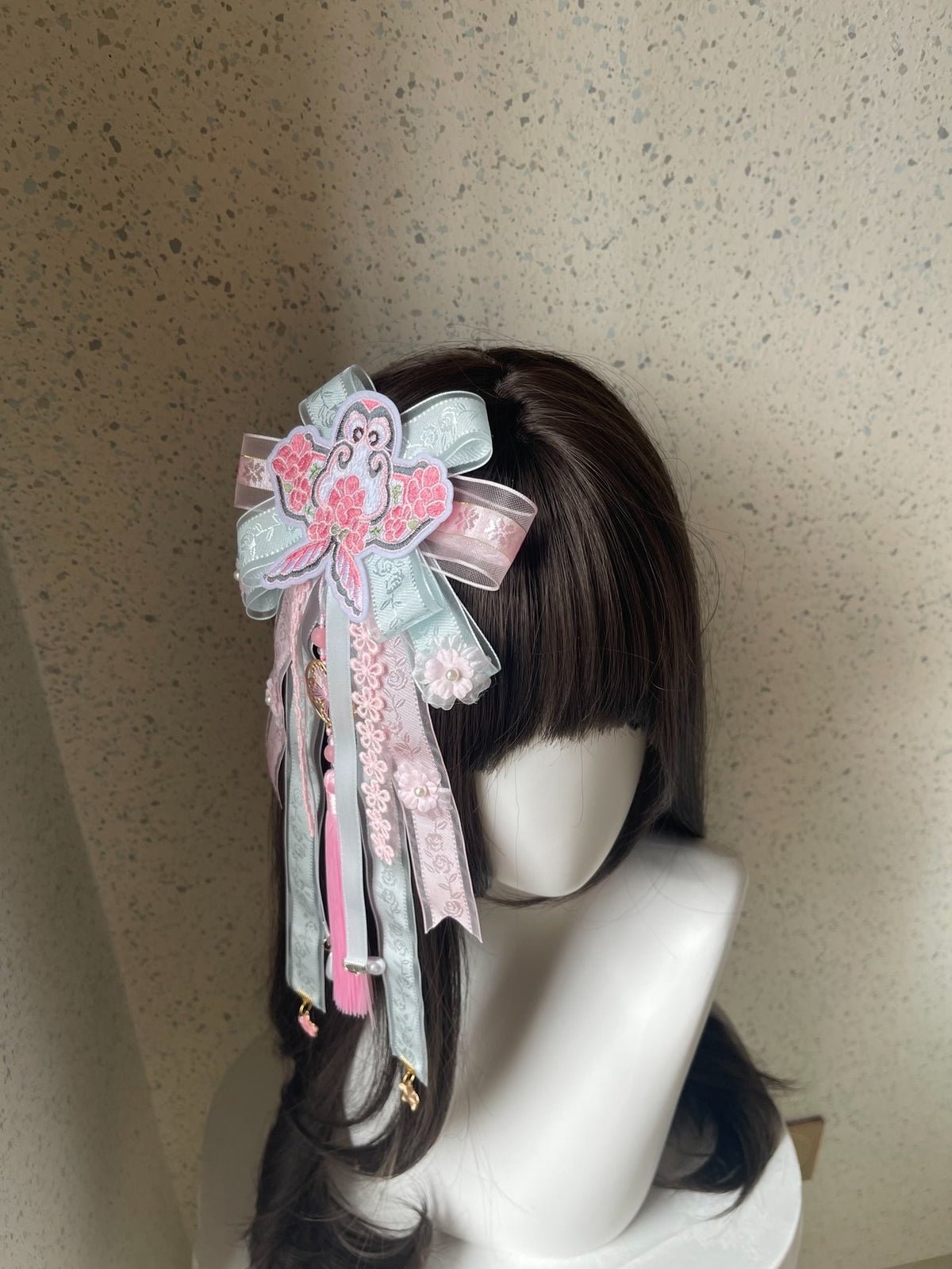 Lolita Side Clip Pink Blue Kite Bow