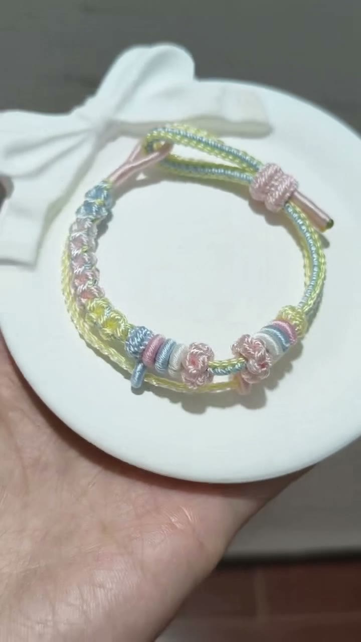Handwoven Rainbow Gradient Bracelet with Adjustable Knot
