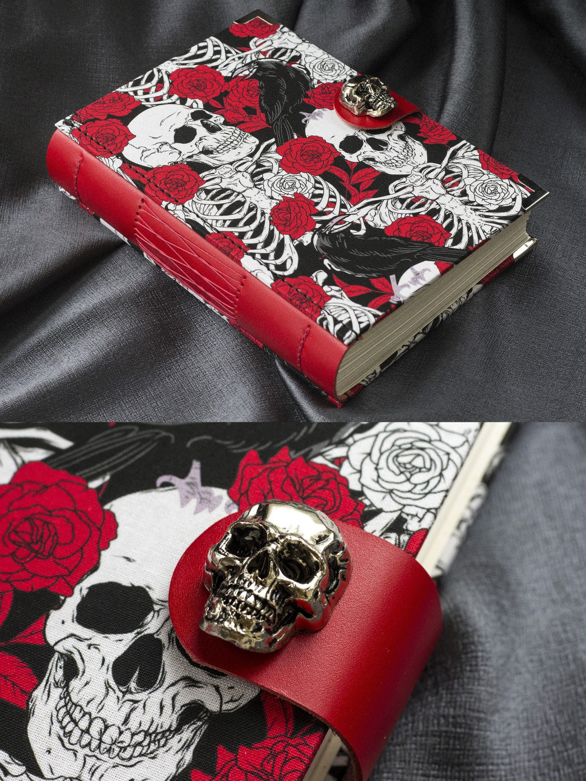 Gothic Skull Journal Red Leather Clasp