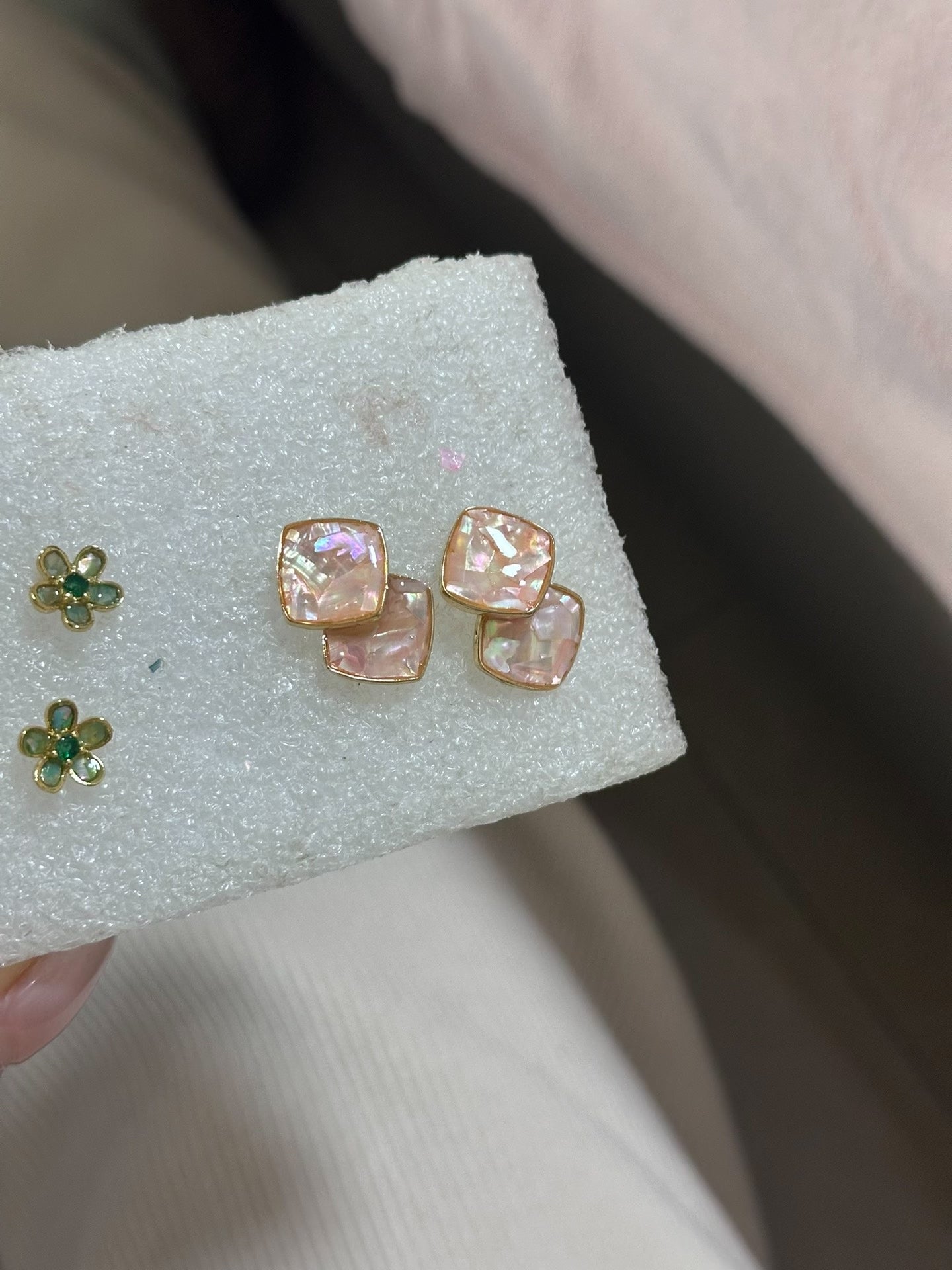 Intangible Cultural Heritage Mother-of-Pearl Geometric Sugar Cube Earrings