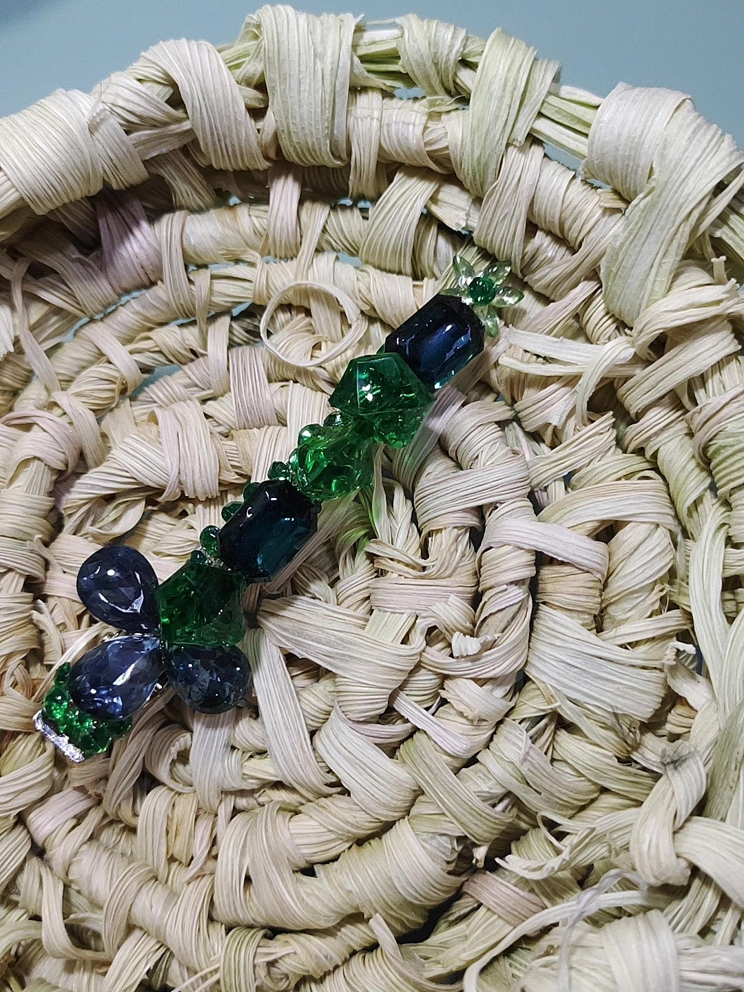 Grampo de Cabelo de Cristal Verde e Azul