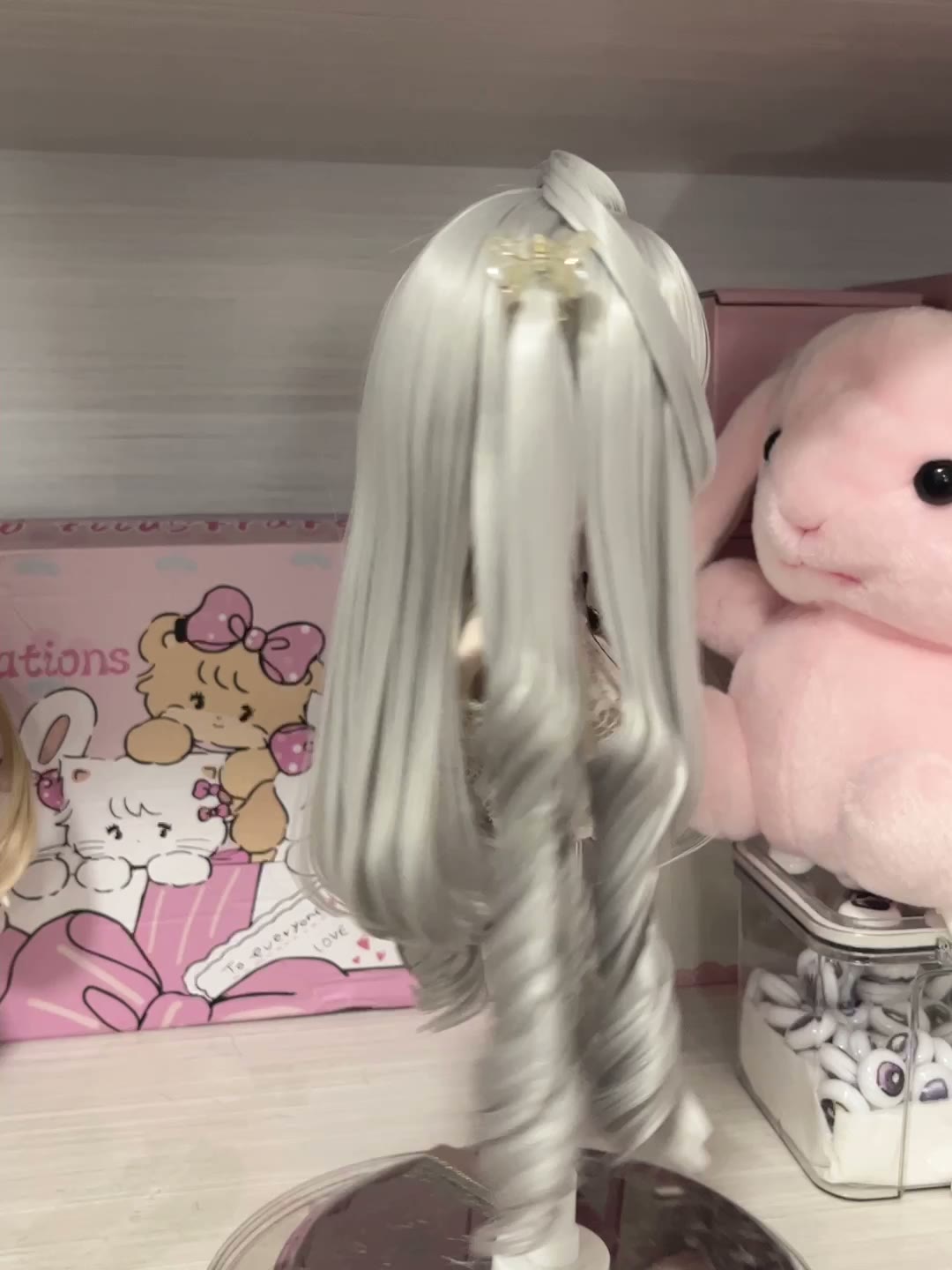 Doll Wig Silver Grey Spiral Curls