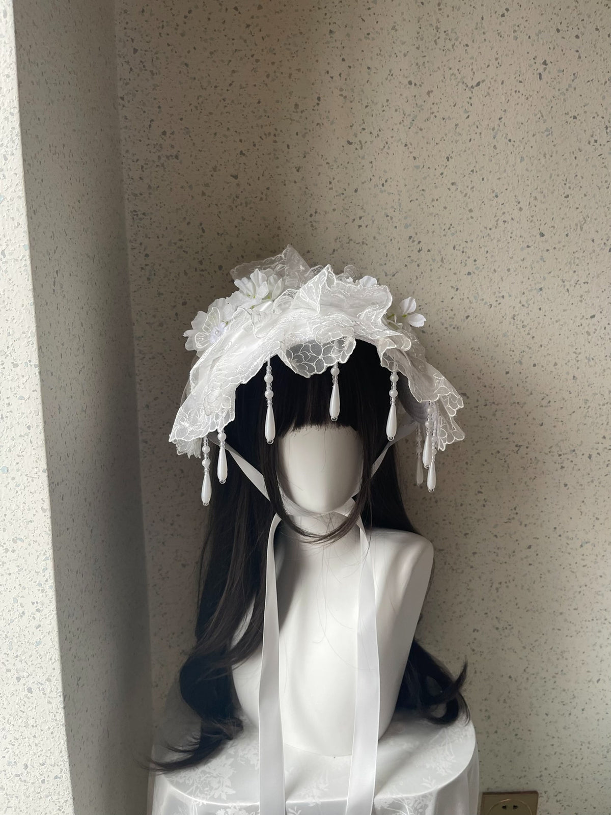 Lolita White Lace Flat Bonnet Handcrafted