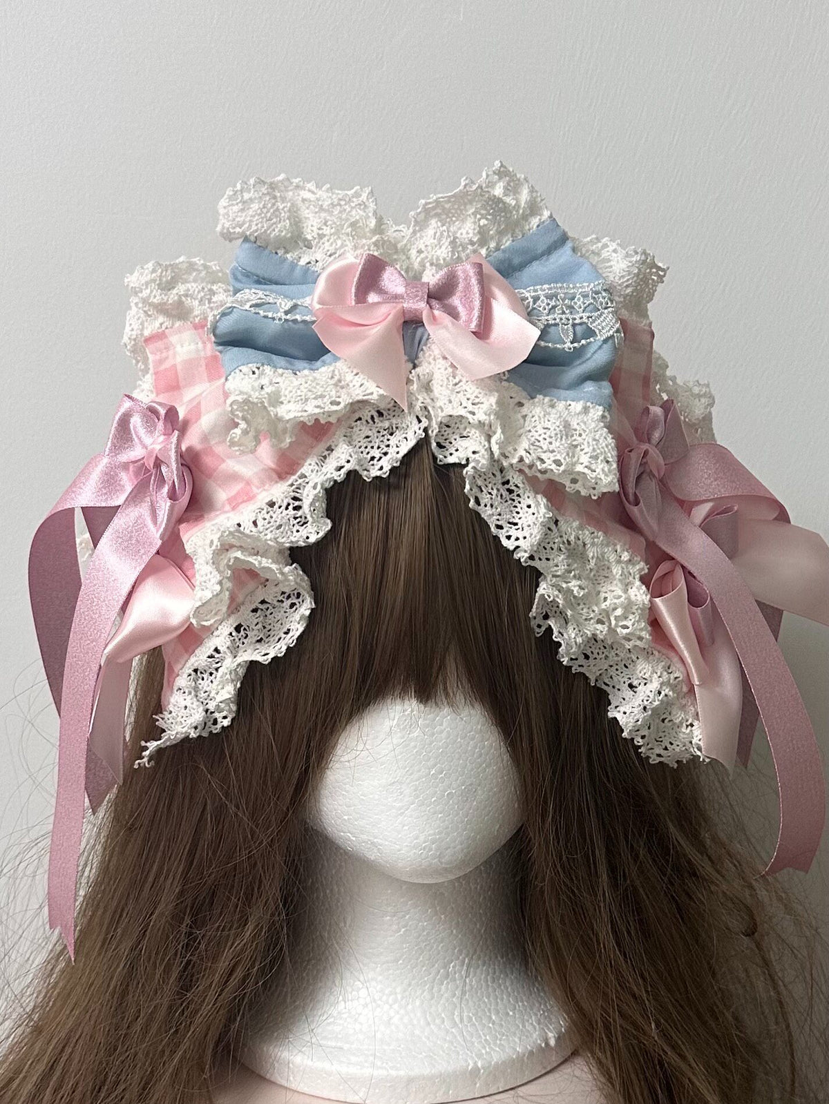 Handmade Lolita Rabbit Ear Headband with Detachable Faux Fur Ears