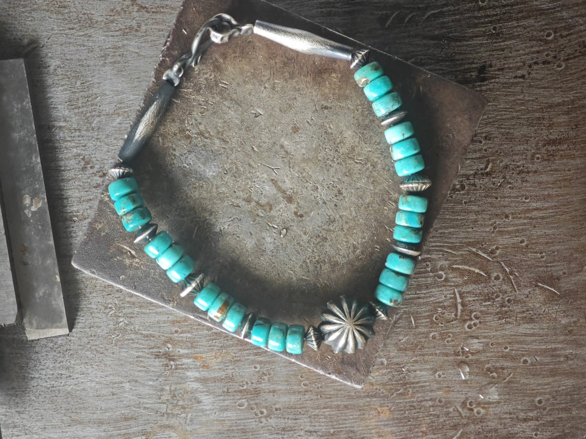 Navajo Style Silver Turquoise Bead Bracelet