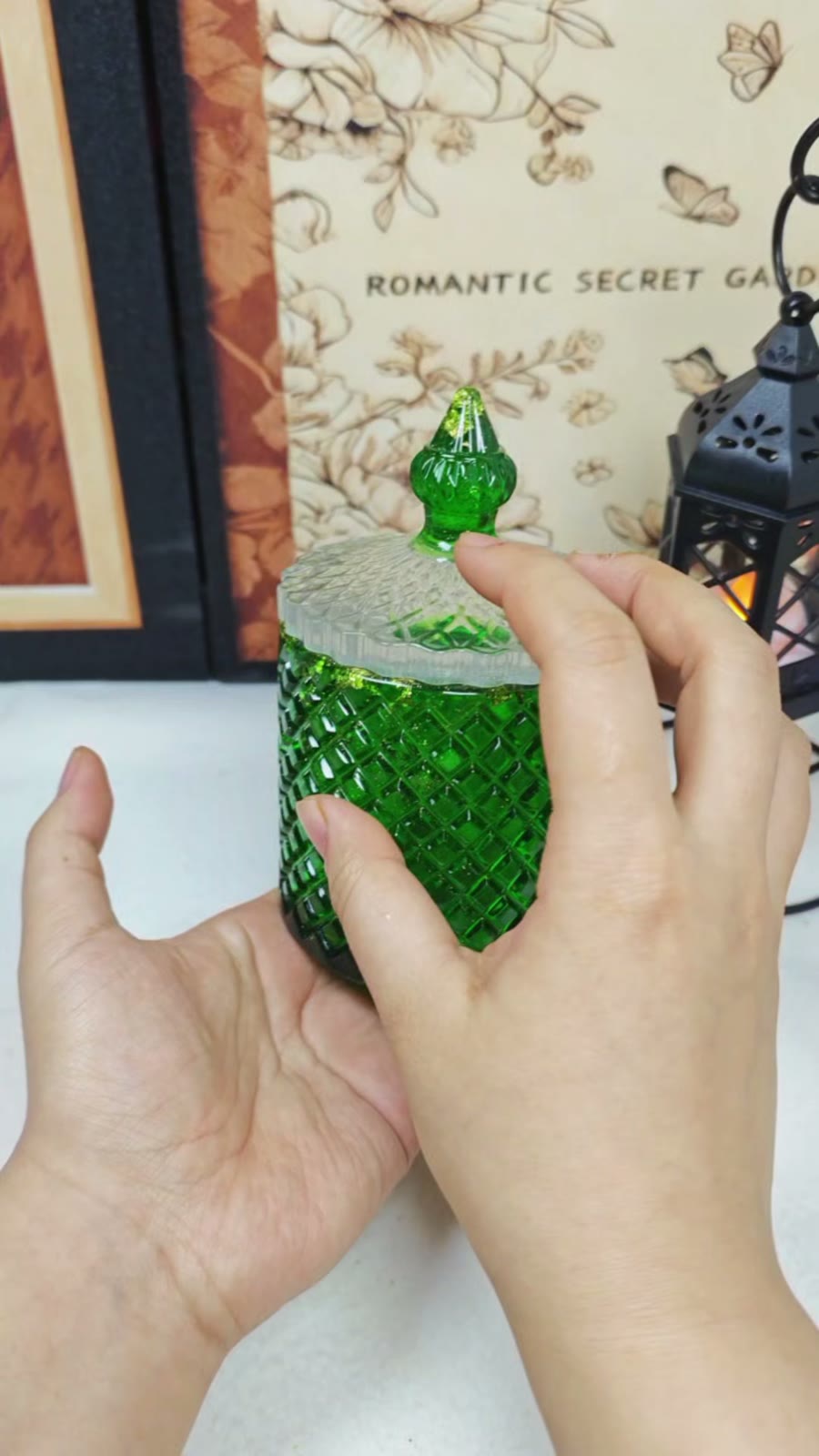 Emerald Green Resin Lidded Storage Jar