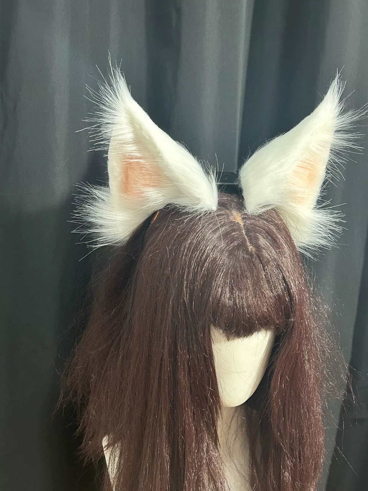 Diadema de orejas de zorro blancas y posicionables