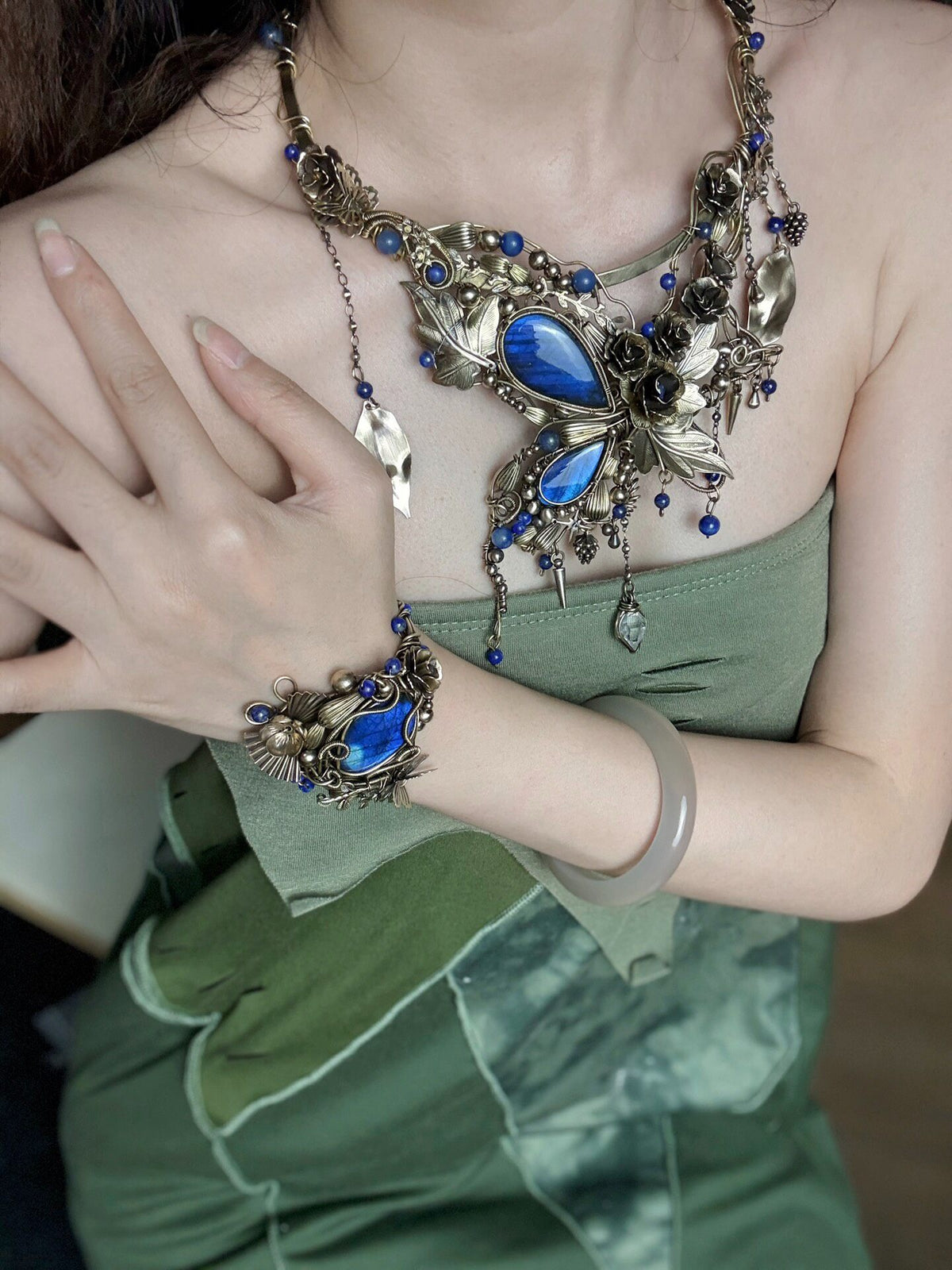 Set Collana e Bracciale in Labradorite Vintage Wire Wrapped