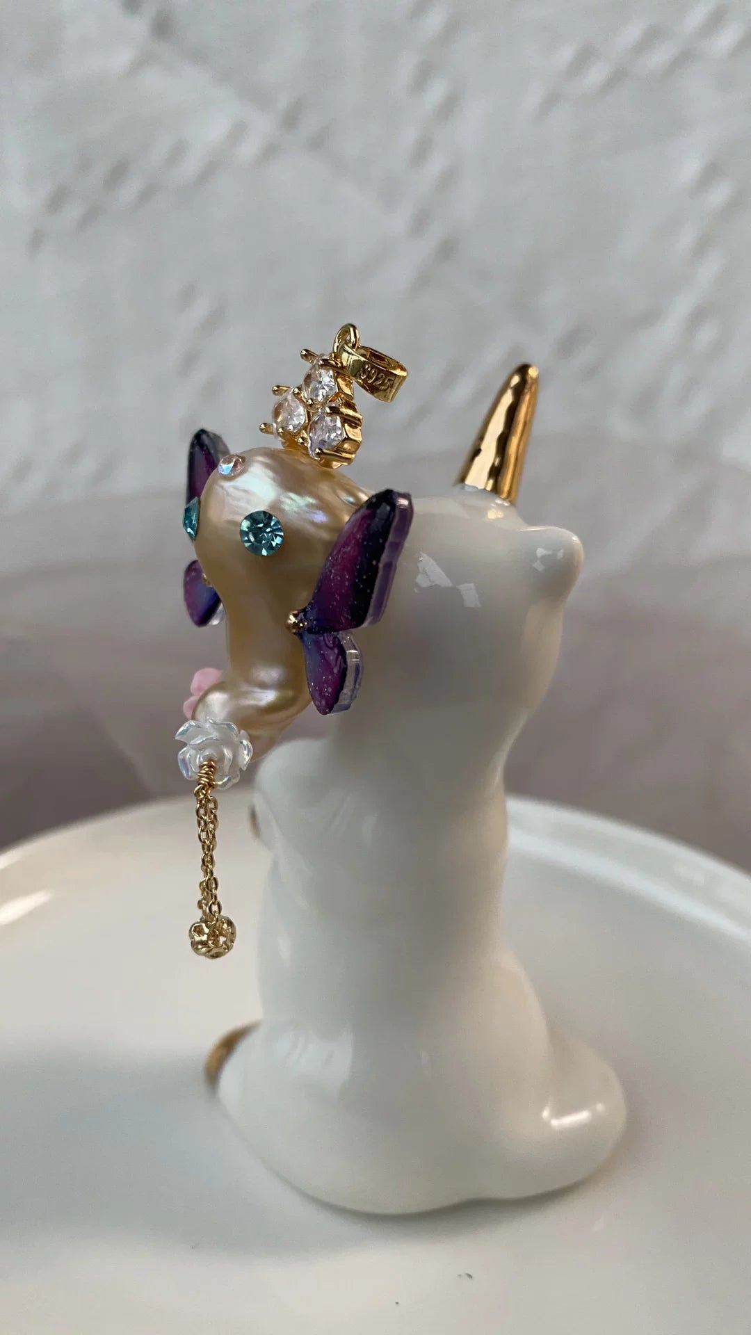 Baroque Pearl Ghost Pendant with Butterfly Wings