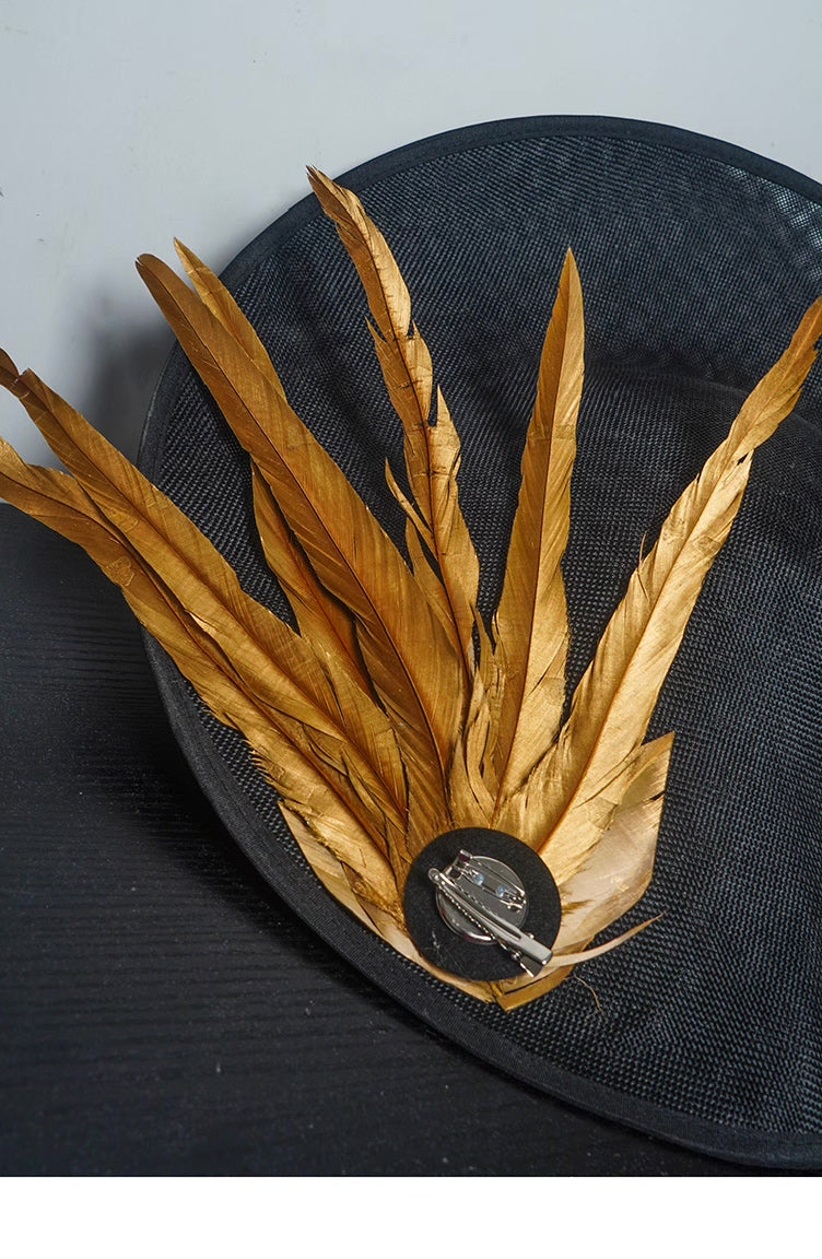 Gold Feather Oversized Circular Hat