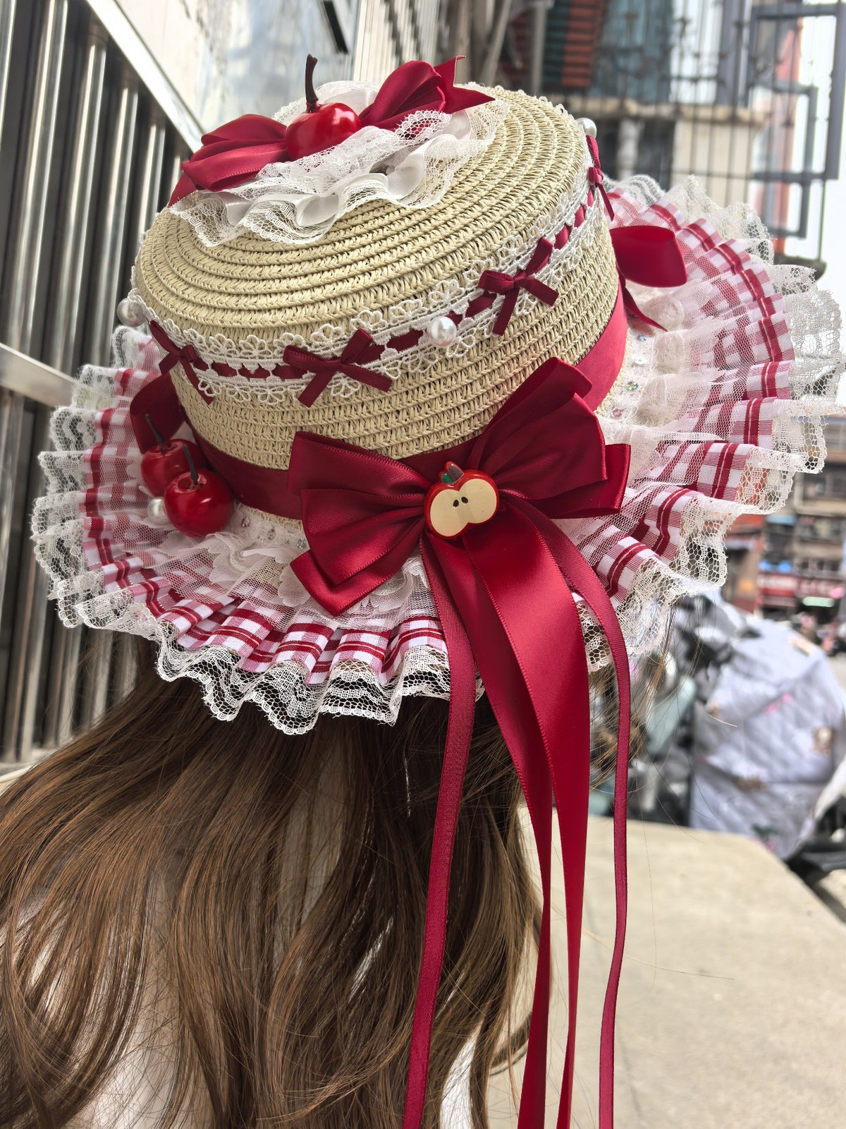 Lolita Straw Hat With Cherry Embellishments