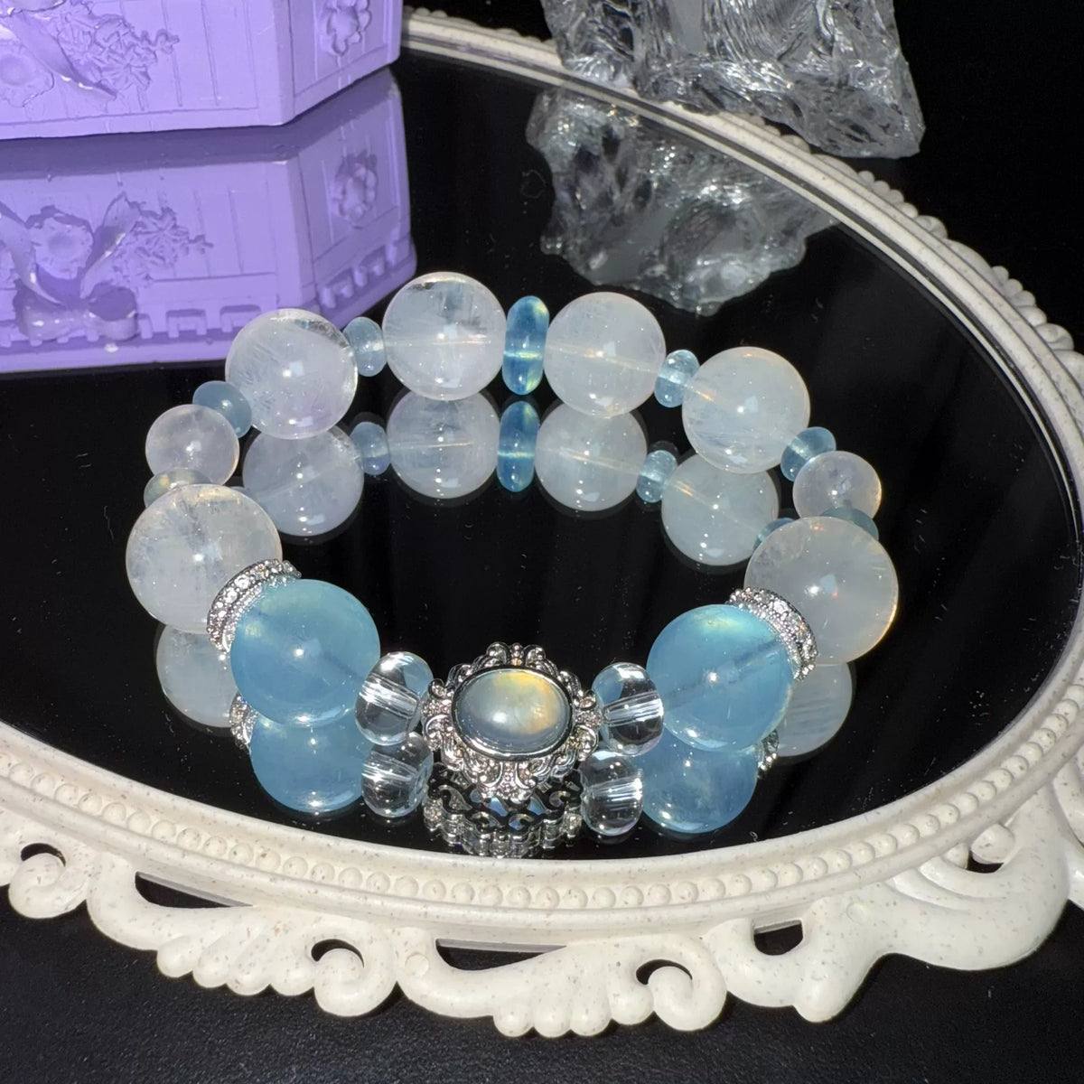 Pulsera de Cuentas de Piedras Naturales Azules Grandes