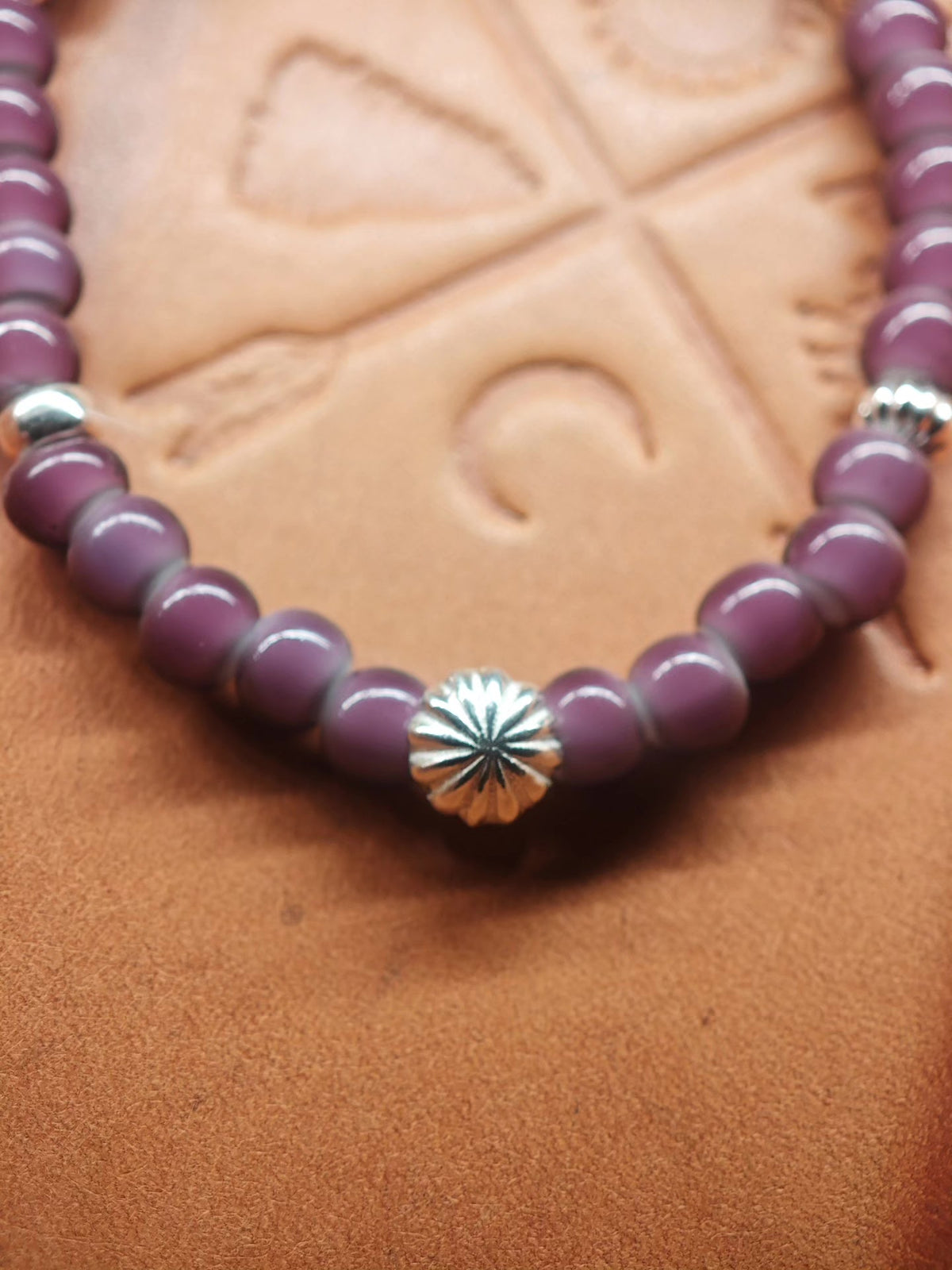 925 Silver Purple Glass Chrysanthemum Bracelet
