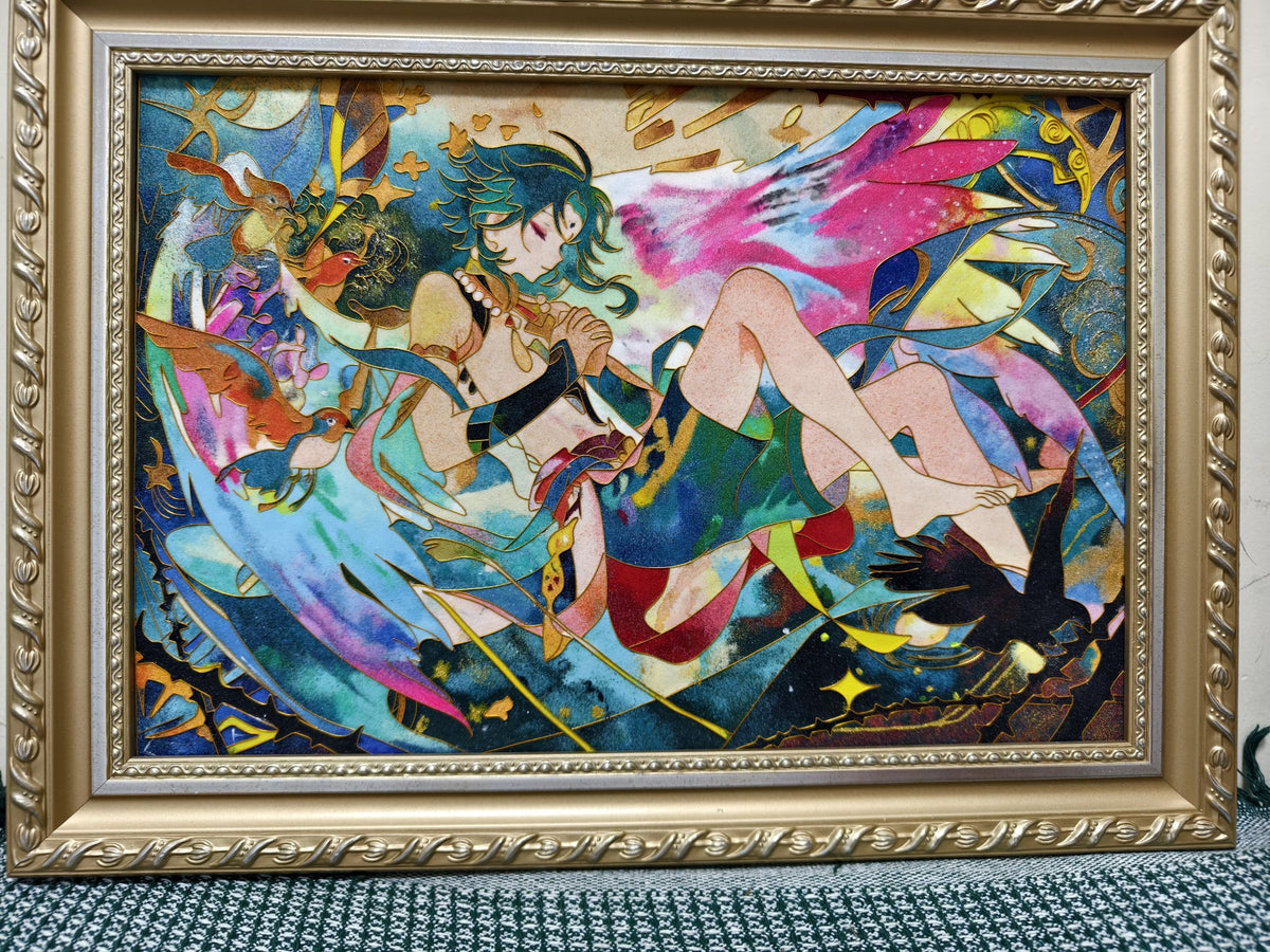 Filigree Sand Art Framed Anime Flute Player