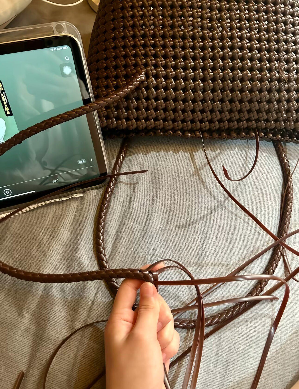 Handwoven Rattan Tote Bag Dark Brown