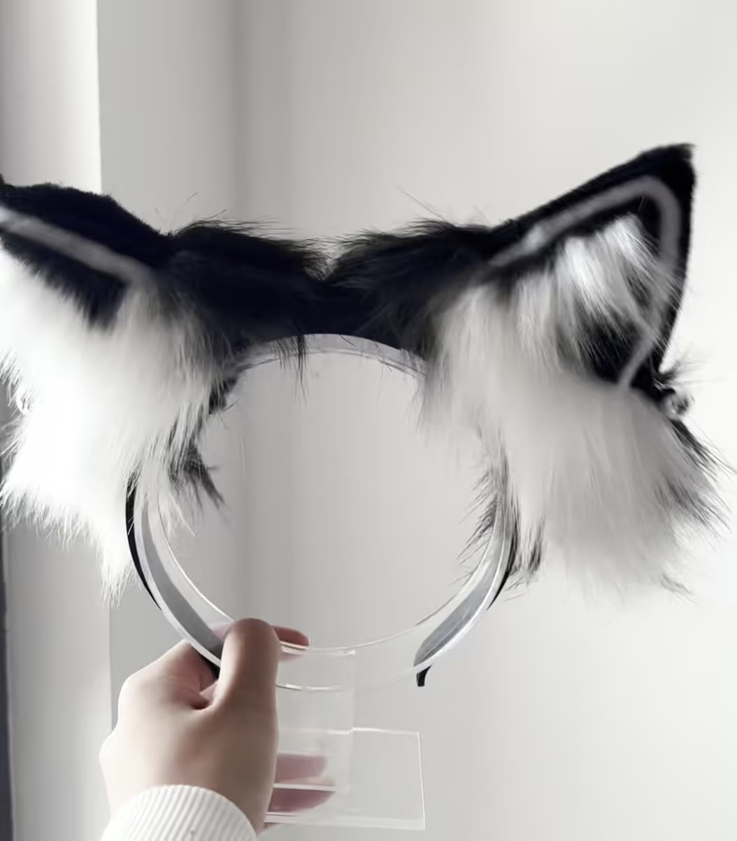 Motorized Black White Cat Ear Headband