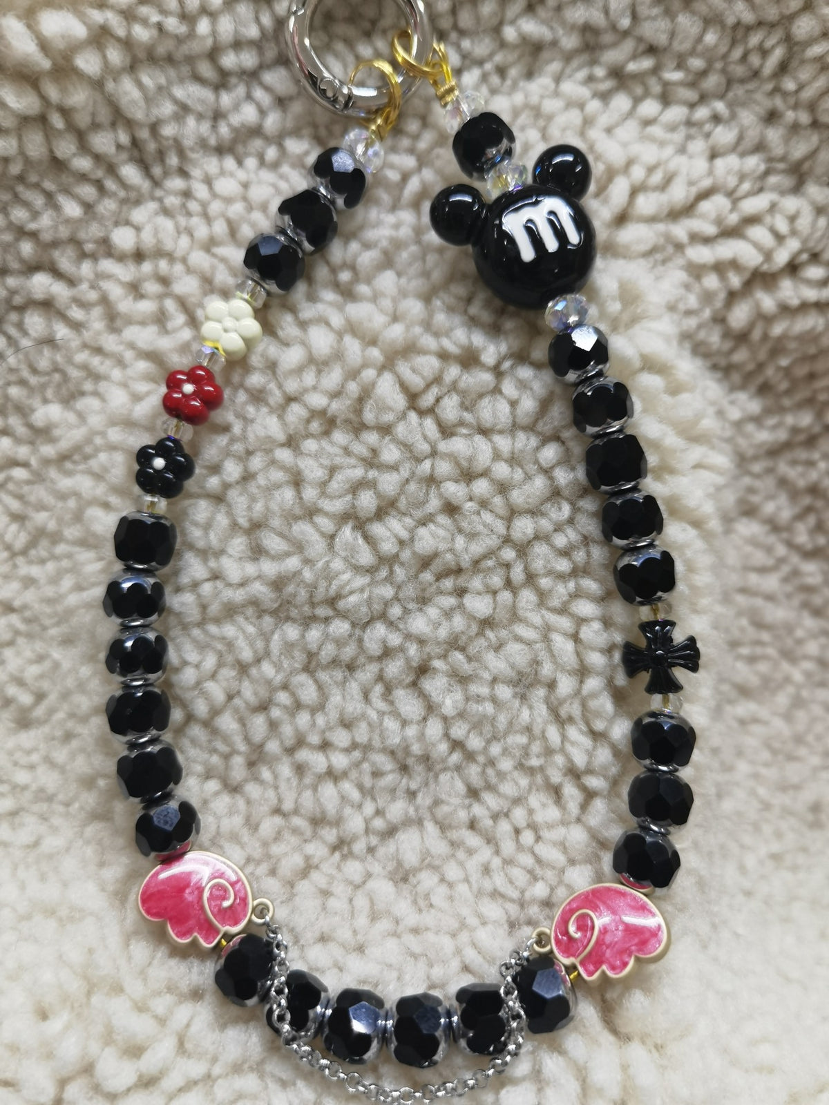 Handcrafted Black Crystal Mickey Phone Charm