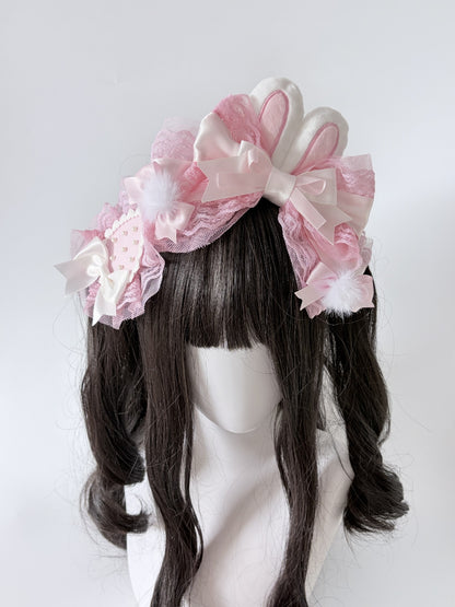 Lolita Rabbit Ear Headband with Strawberry Side Clip