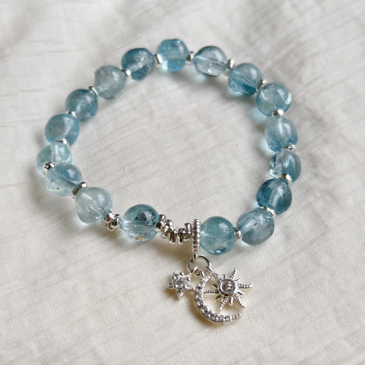 Natural Blue Topaz Candy Bean Beaded Bracelet