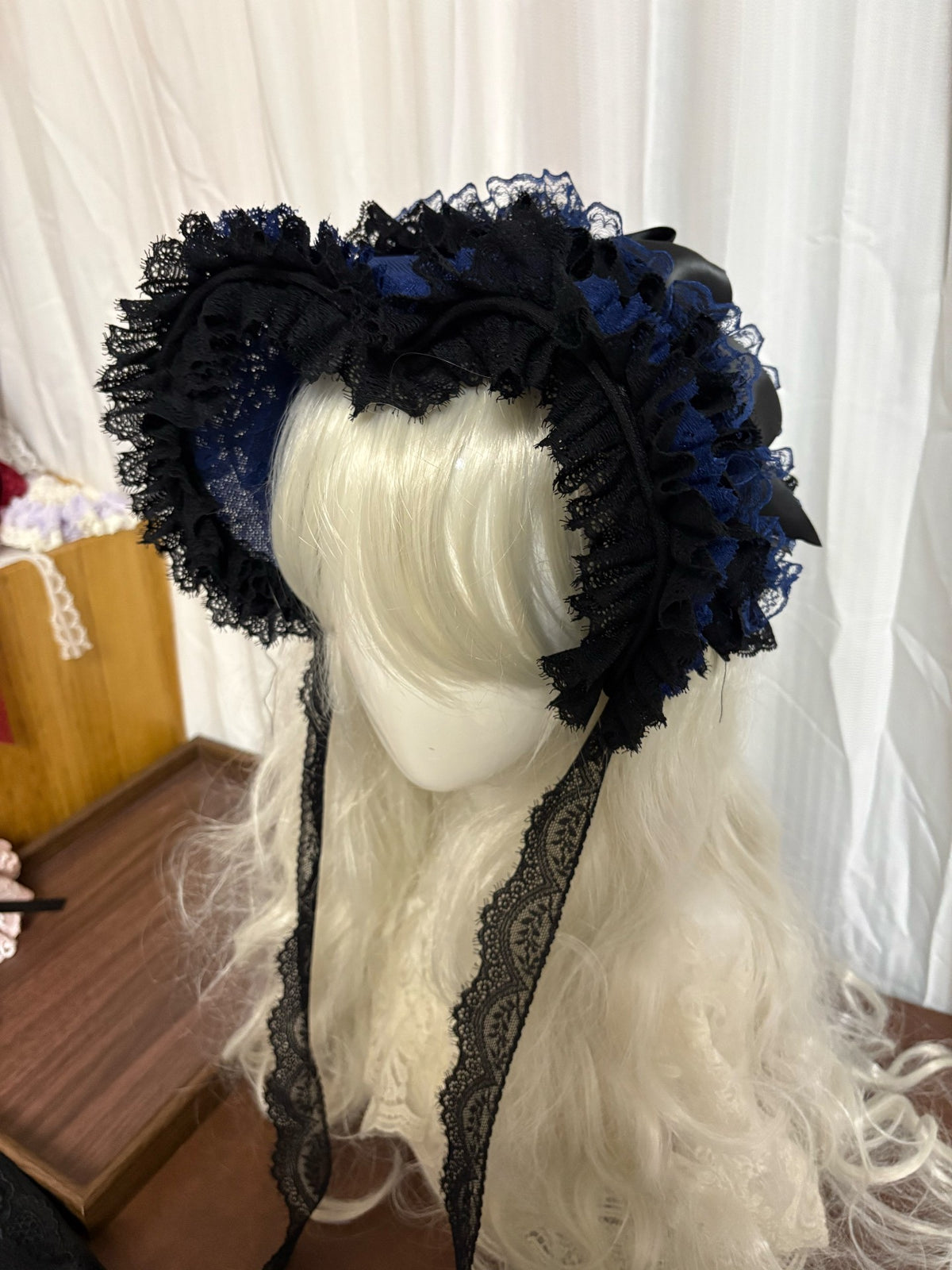 Black Blue Lace Ruffled Gothic Lolita Headpiece