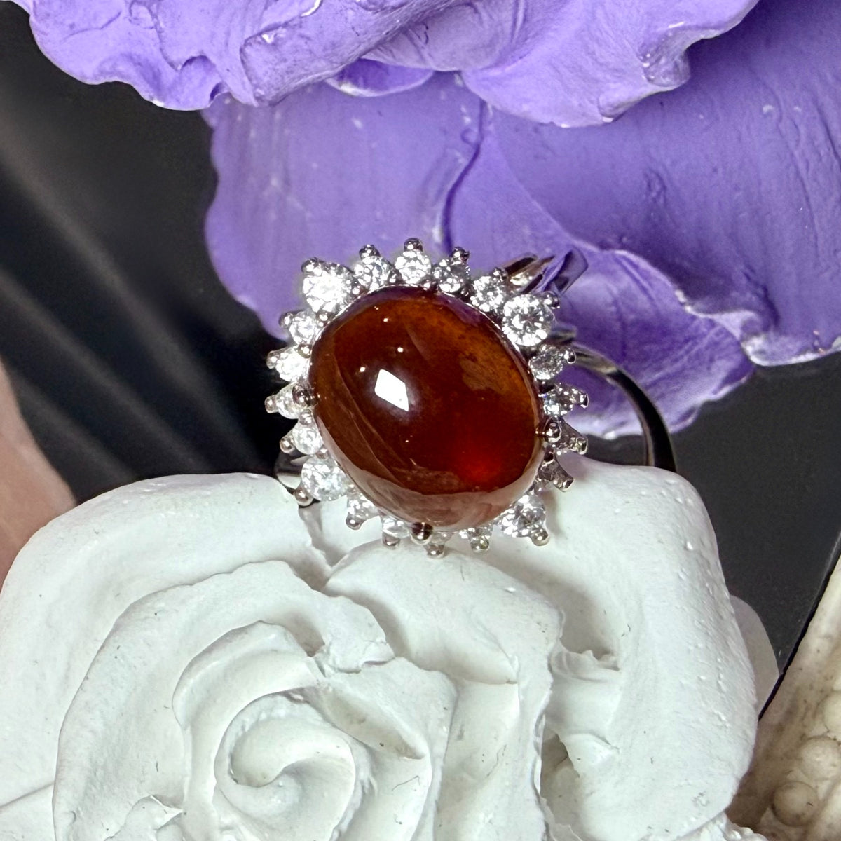 Bague argent 925 halo de grenat naturel cabochon