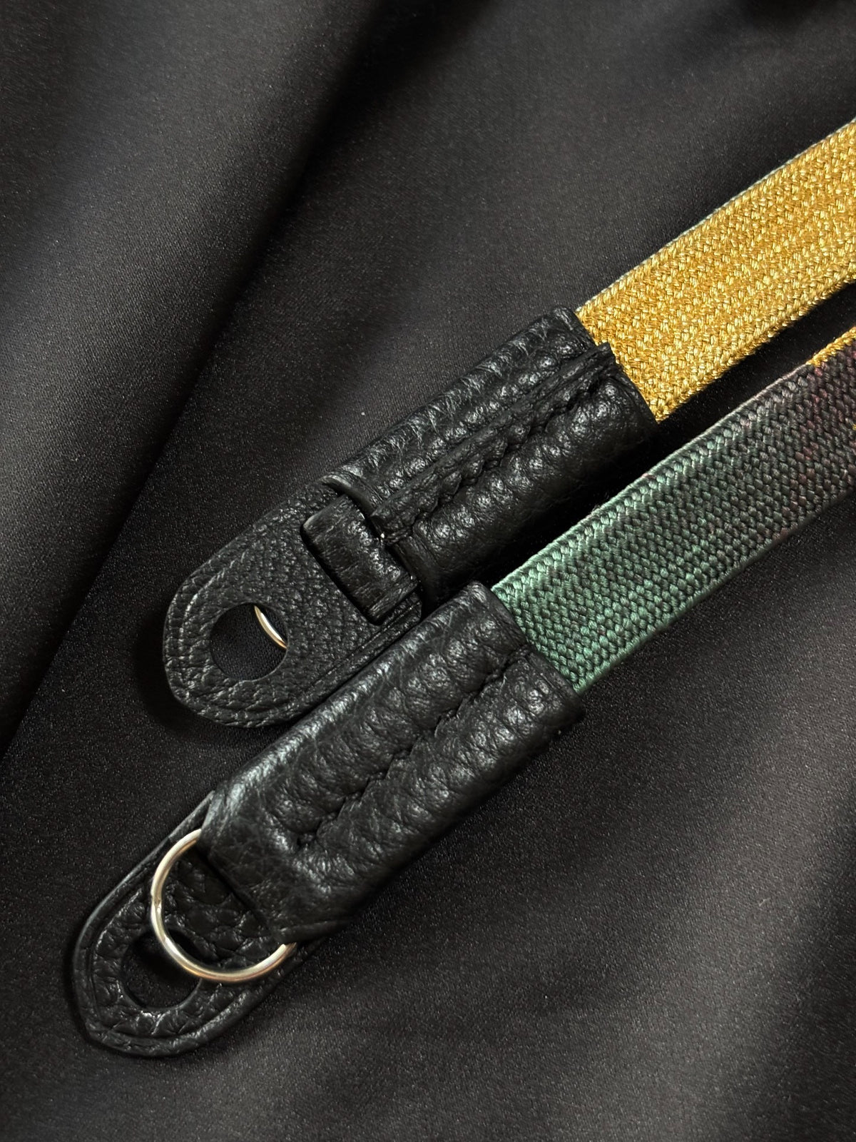 Japanese Silk Camera Strap Dark Green Gold