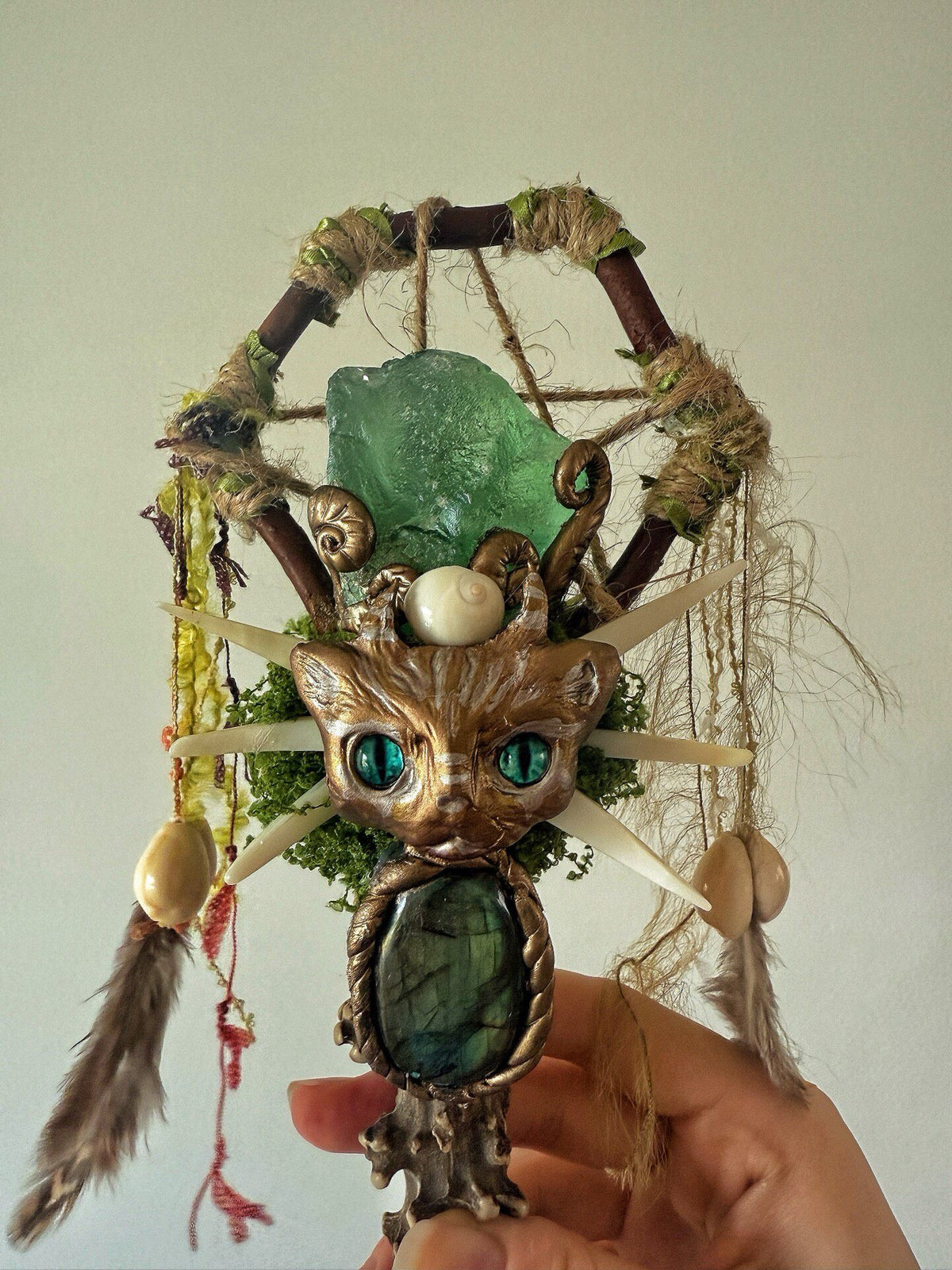Witch Antler Forest Wand Spirit Cat Bronze