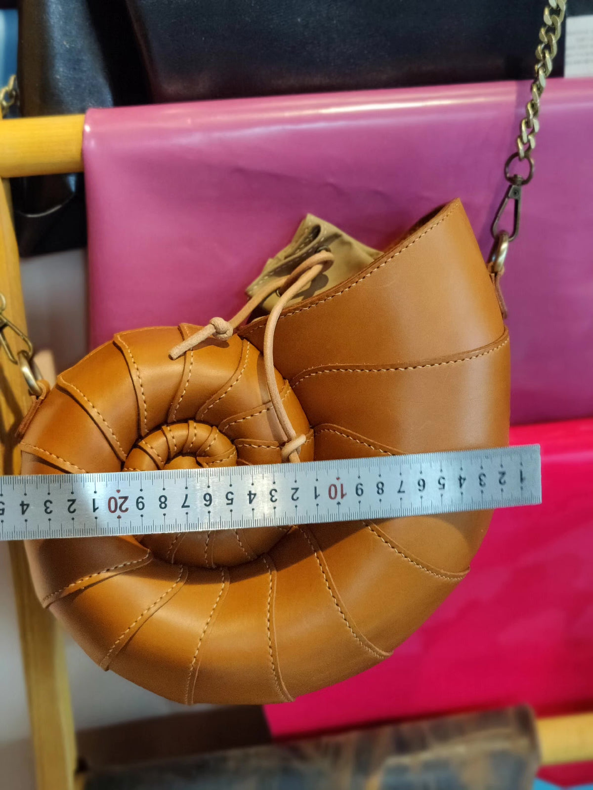 Handcrafted Leather Nautilus Shell Crossbody Bag
