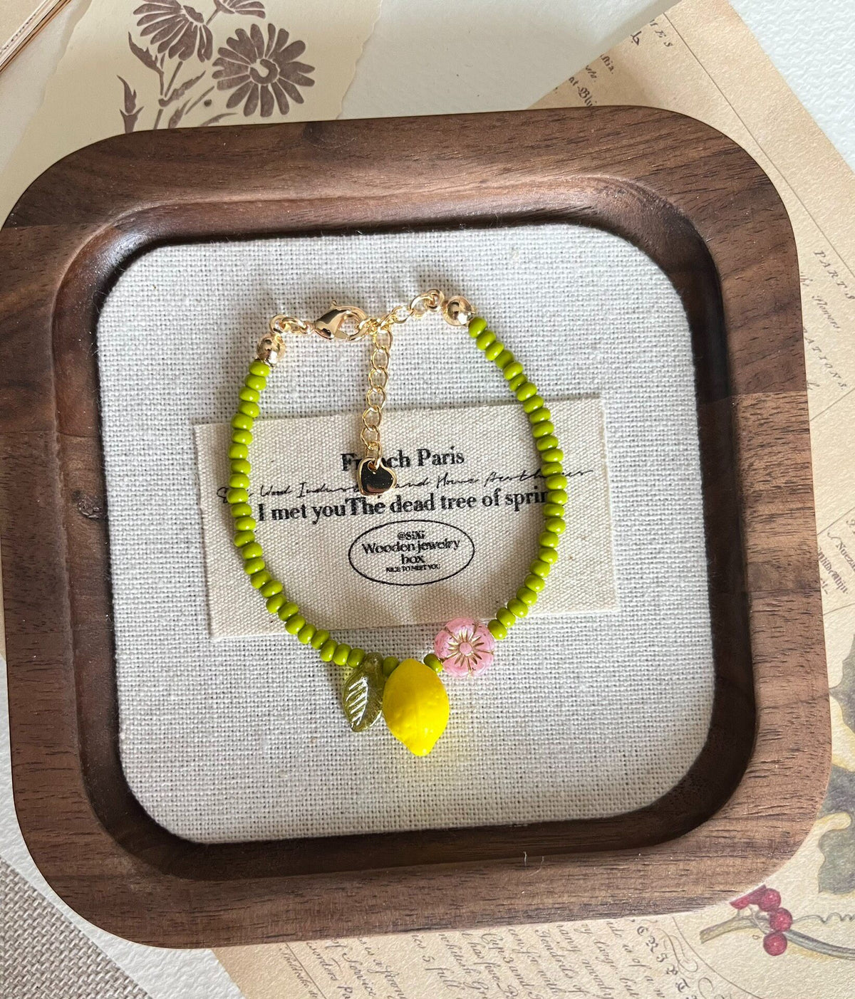 Bracelet perlé en verre tchèque citron 14,5 cm