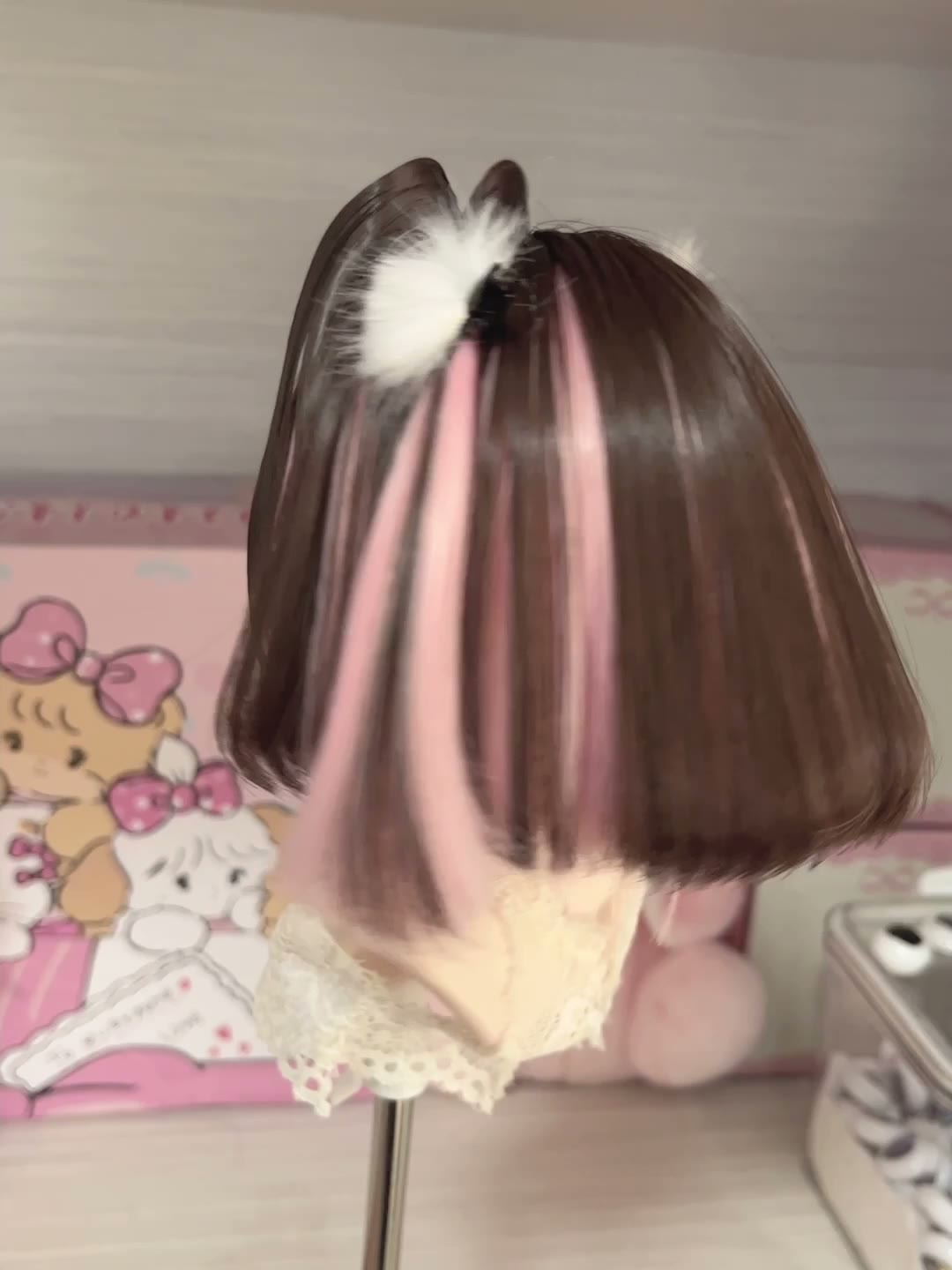 Doll Wig Twin Tail Cat Ear Dark Brown
