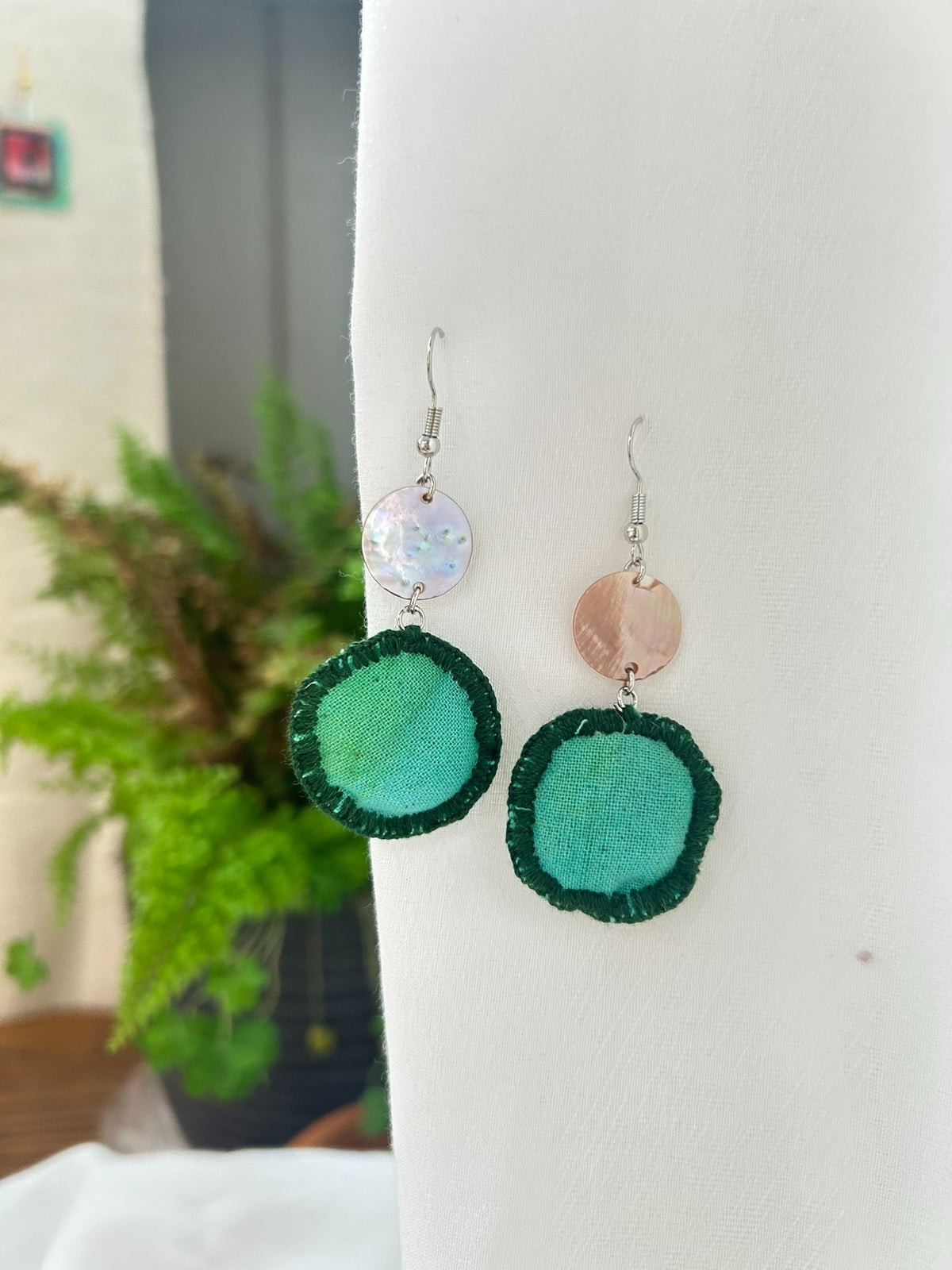 Green Tassel Handmade Fabric Earrings