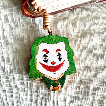 Hand-Painted Leather Joker & Clock Tower Charms for Bag, Key, or Journal