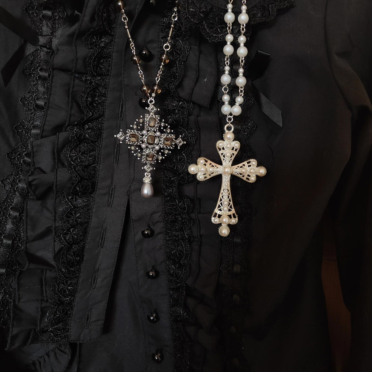Gothic Lolita Rosary Cross Necklace Set