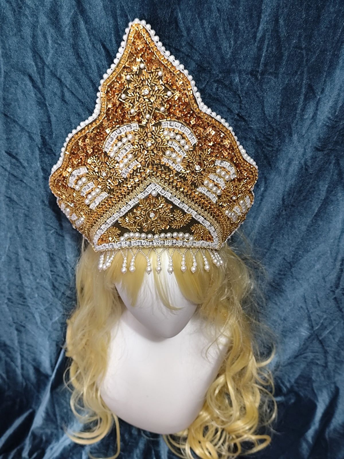 Gold Beaded Kokoshnik Lolita Crown Headpiece
